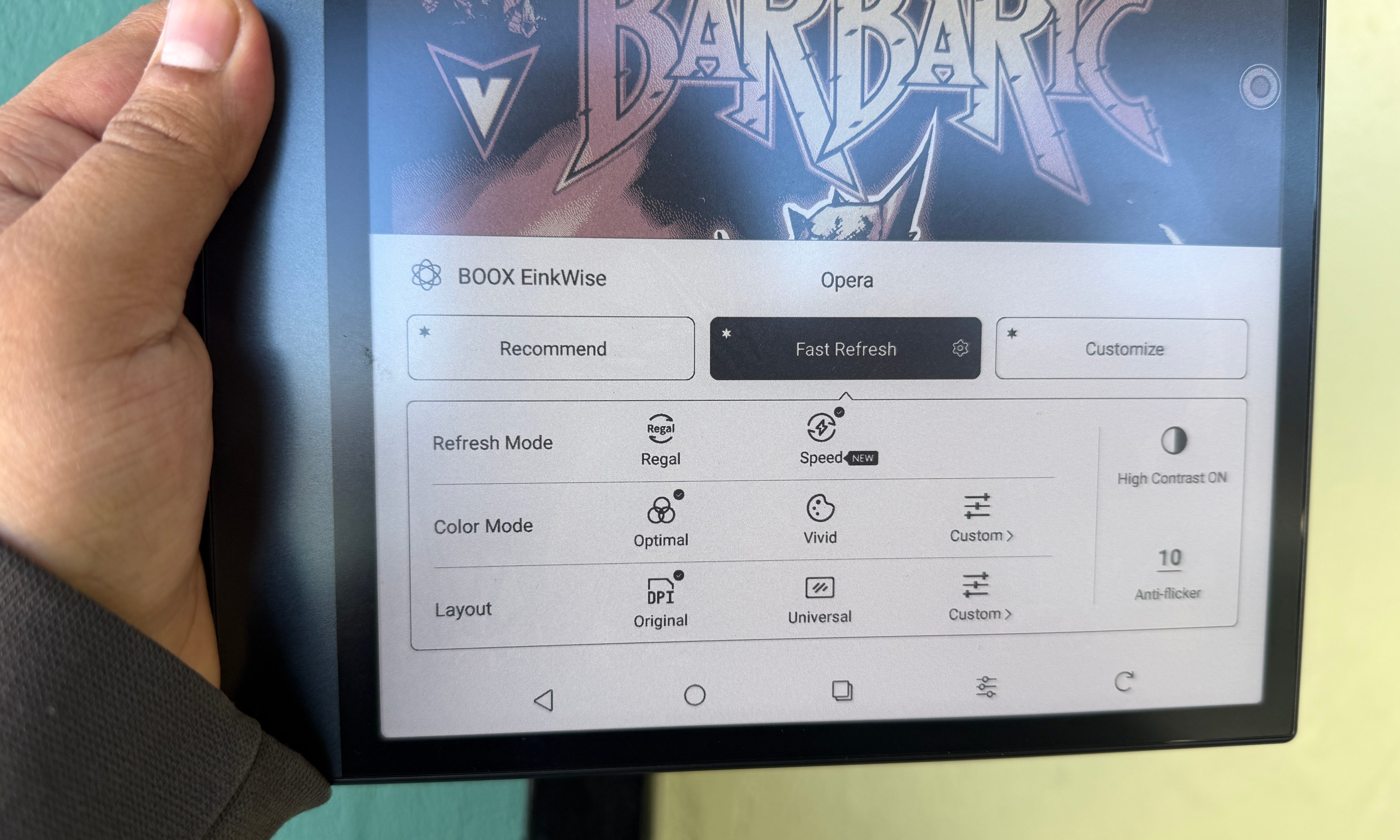 Display controls on Onyx Boox Air 5C.