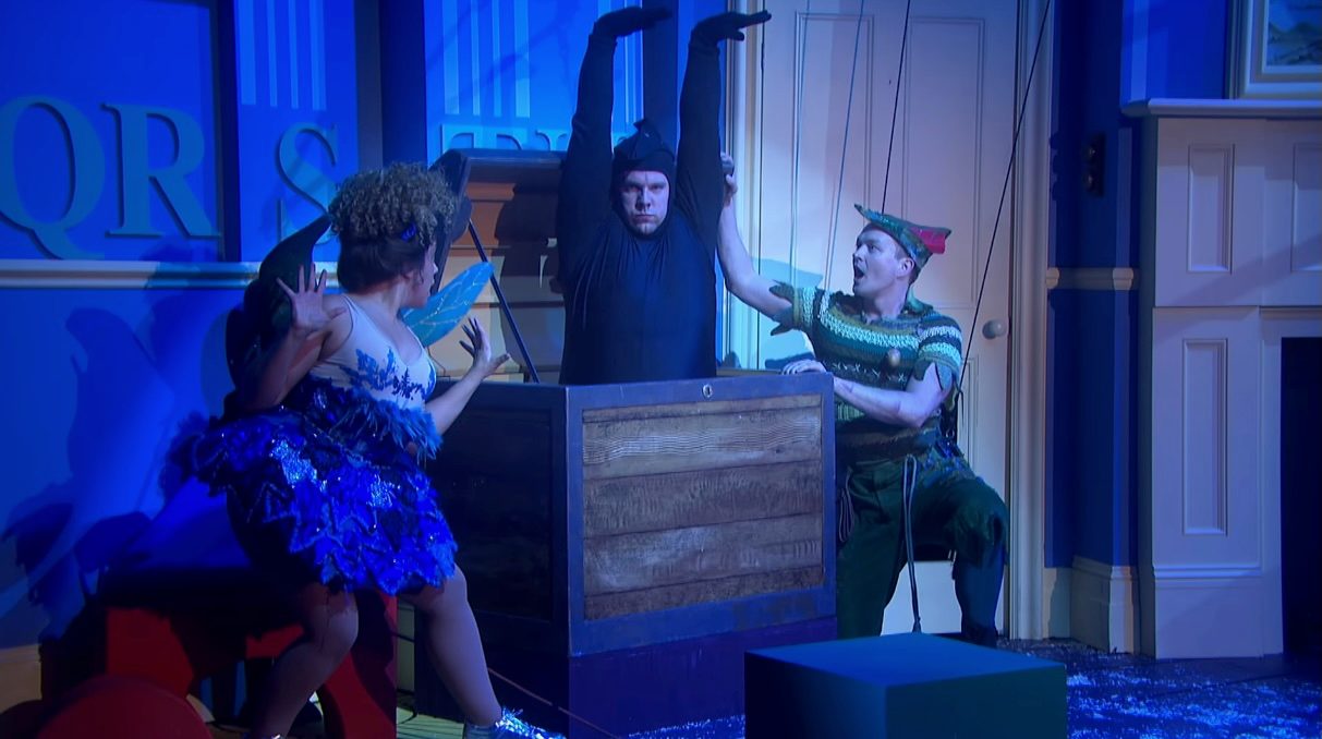 Tinkerbell, Peter Pan's Shadow, and Peter Pan in Peter Pan Goes Wrong.
