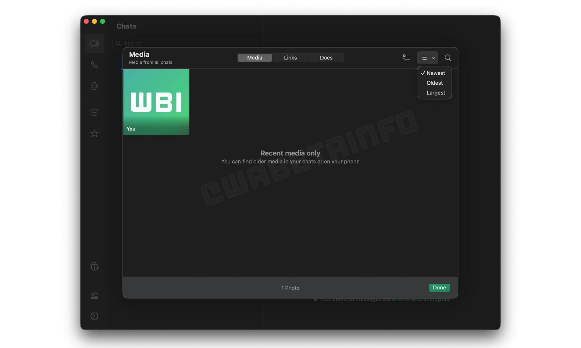 WhatsApp Media Hub window on white background.