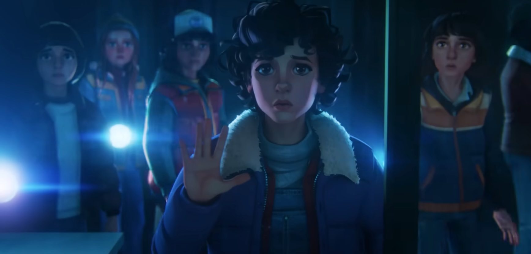Will, Max, Dustin, Eleven, and Mike in a trailer for Stranger Things Tales From '85.