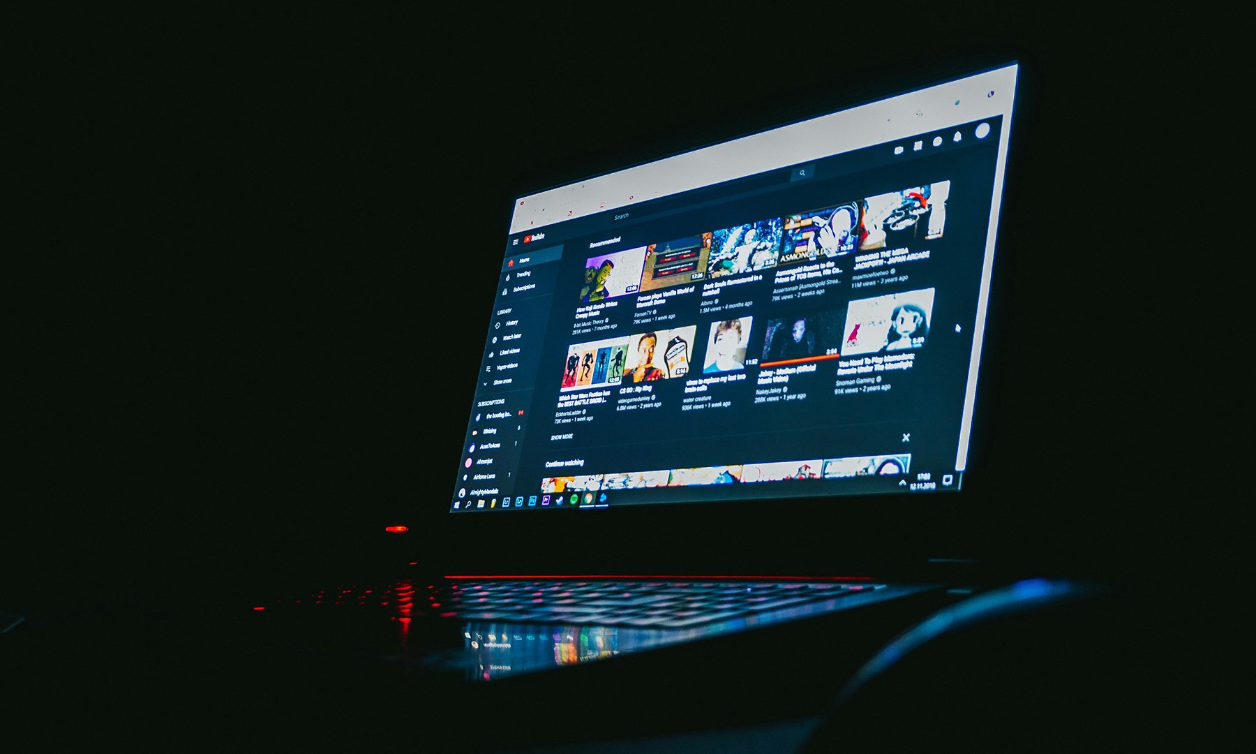 YouTube on a laptop at night