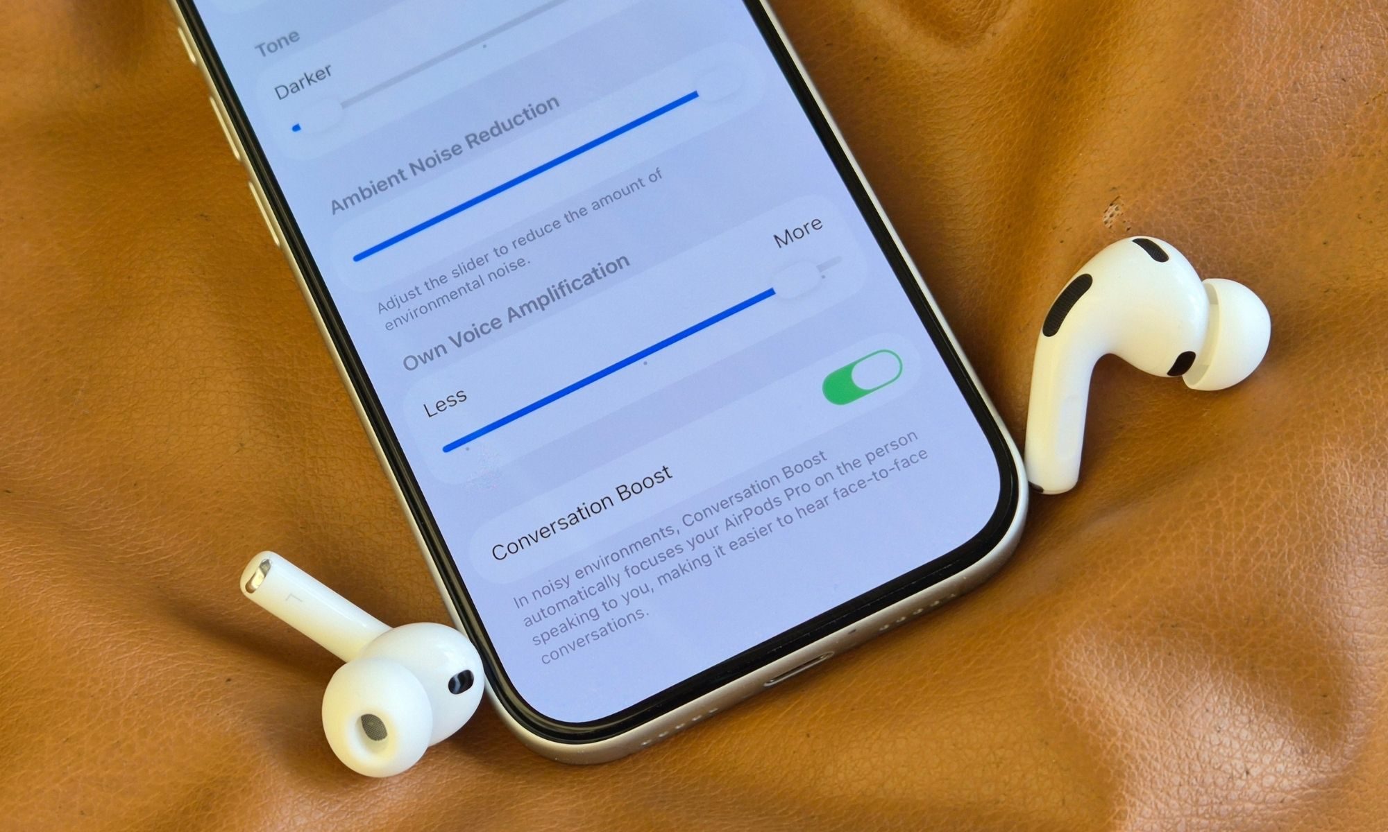 Tweaking audio output on AirPods Pro.