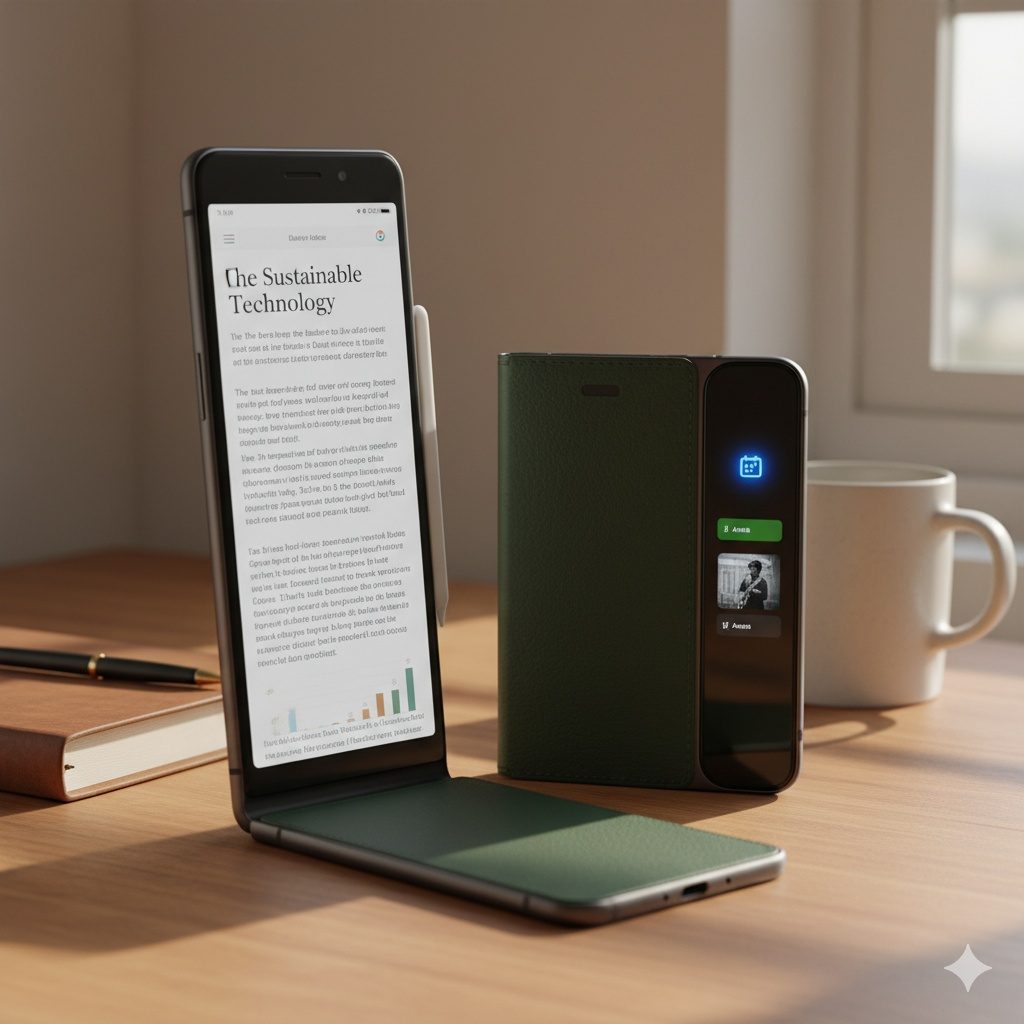 Foldable phone sitting on a table