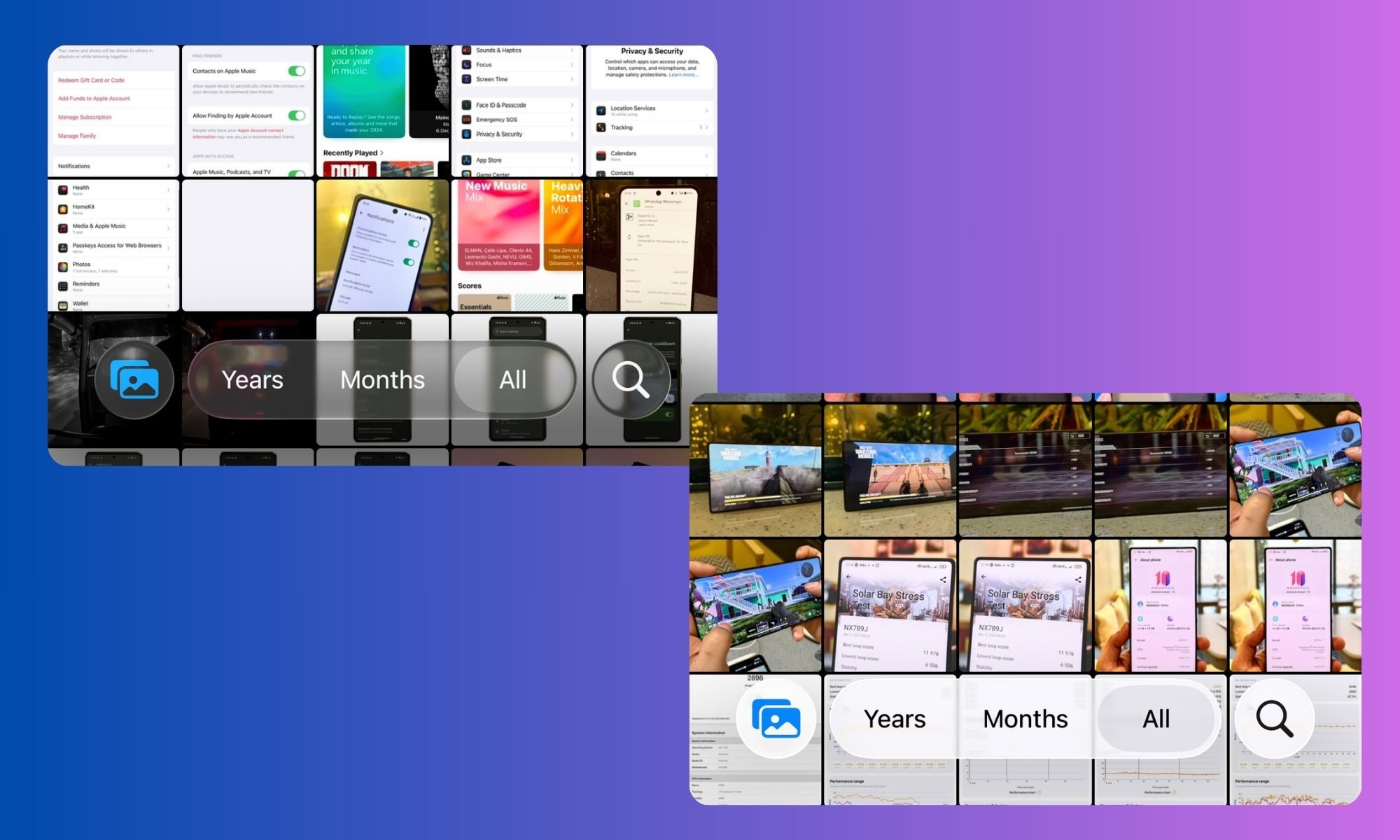 Comparison of liquid glass in gallery after iOS 26.1 update.