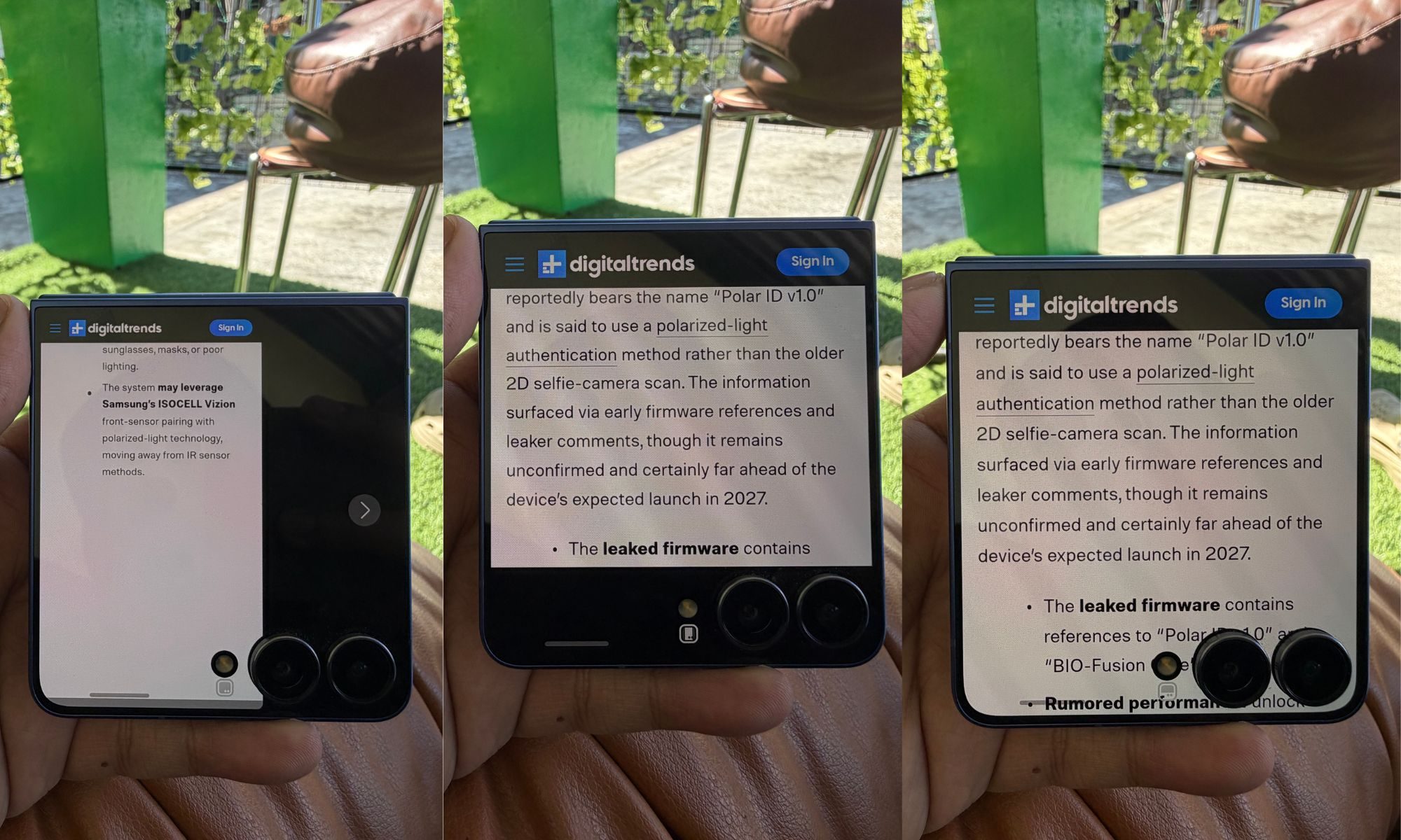 Comparison of UI on the cover screen of Samsung Galaxy Z Flip 7.