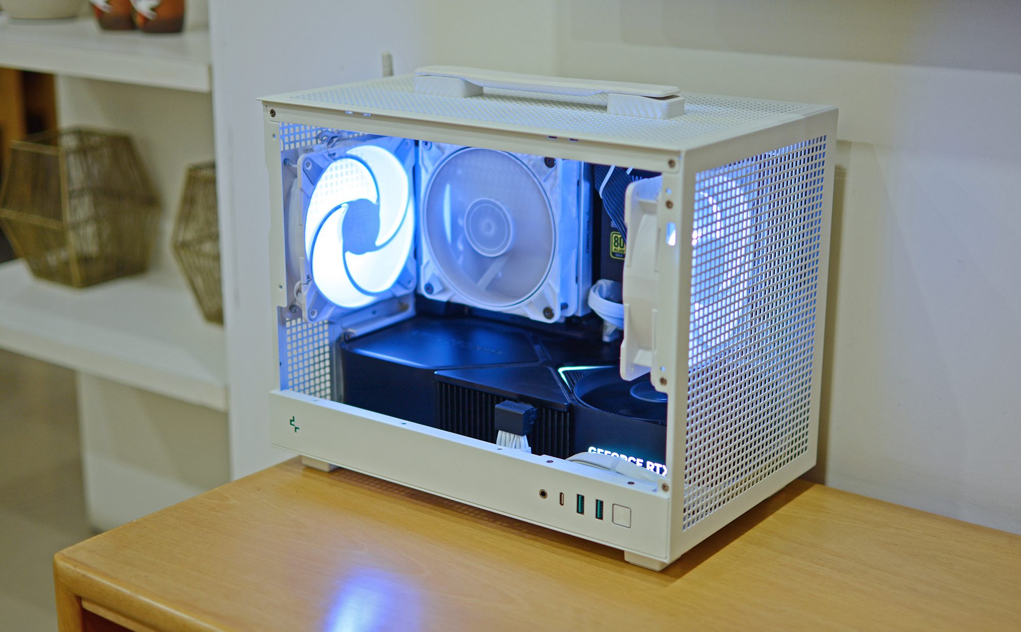 Internals of a mini-ITX gaming PC with the RTX 4080 Super Founders Edition