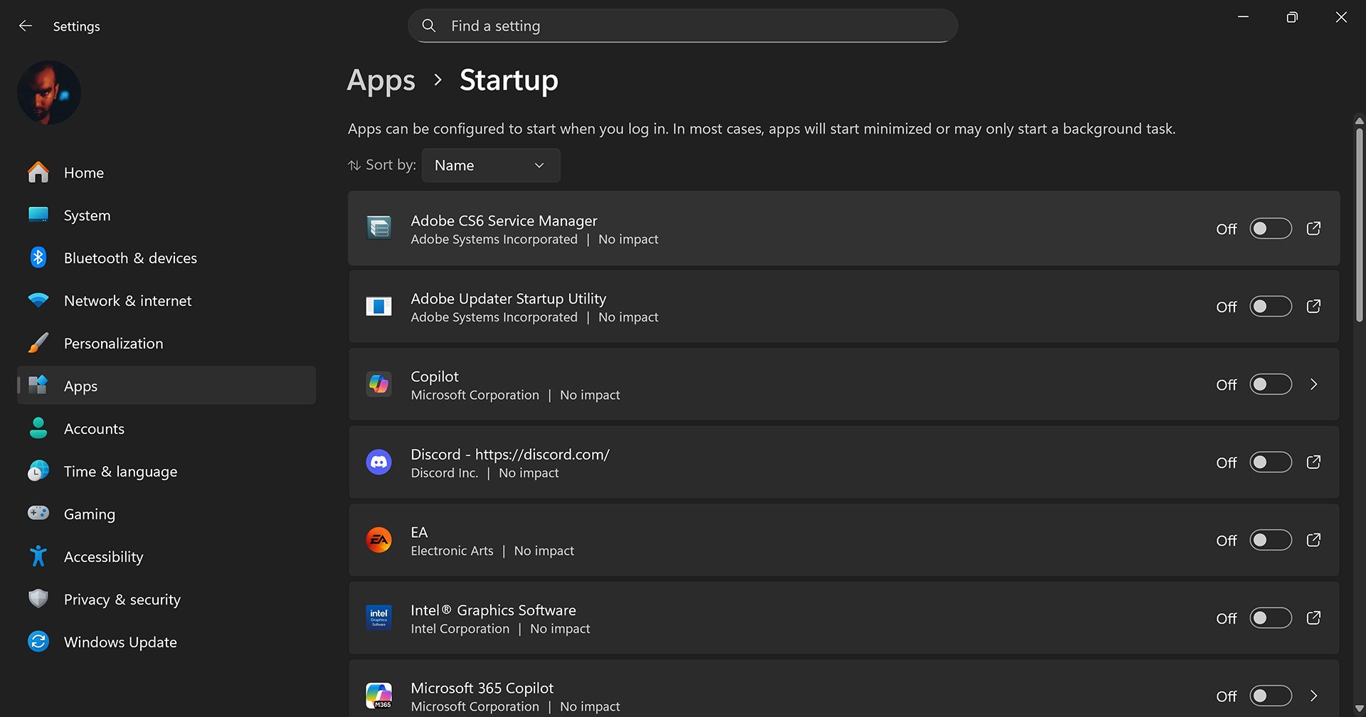 Startup apps on Windows 11