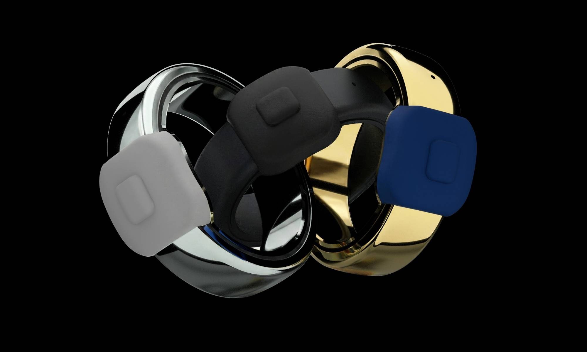Pebble Index 01 in three colors on black background.
