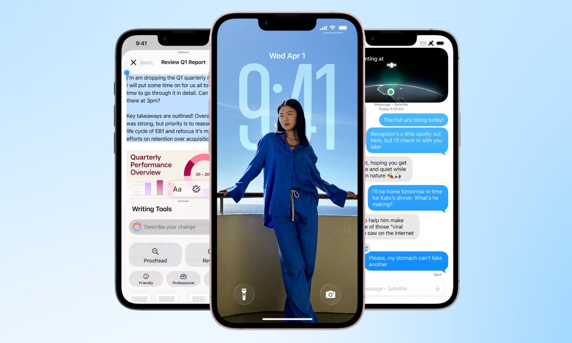 iPhone 17e display showcasing three different scenarios.