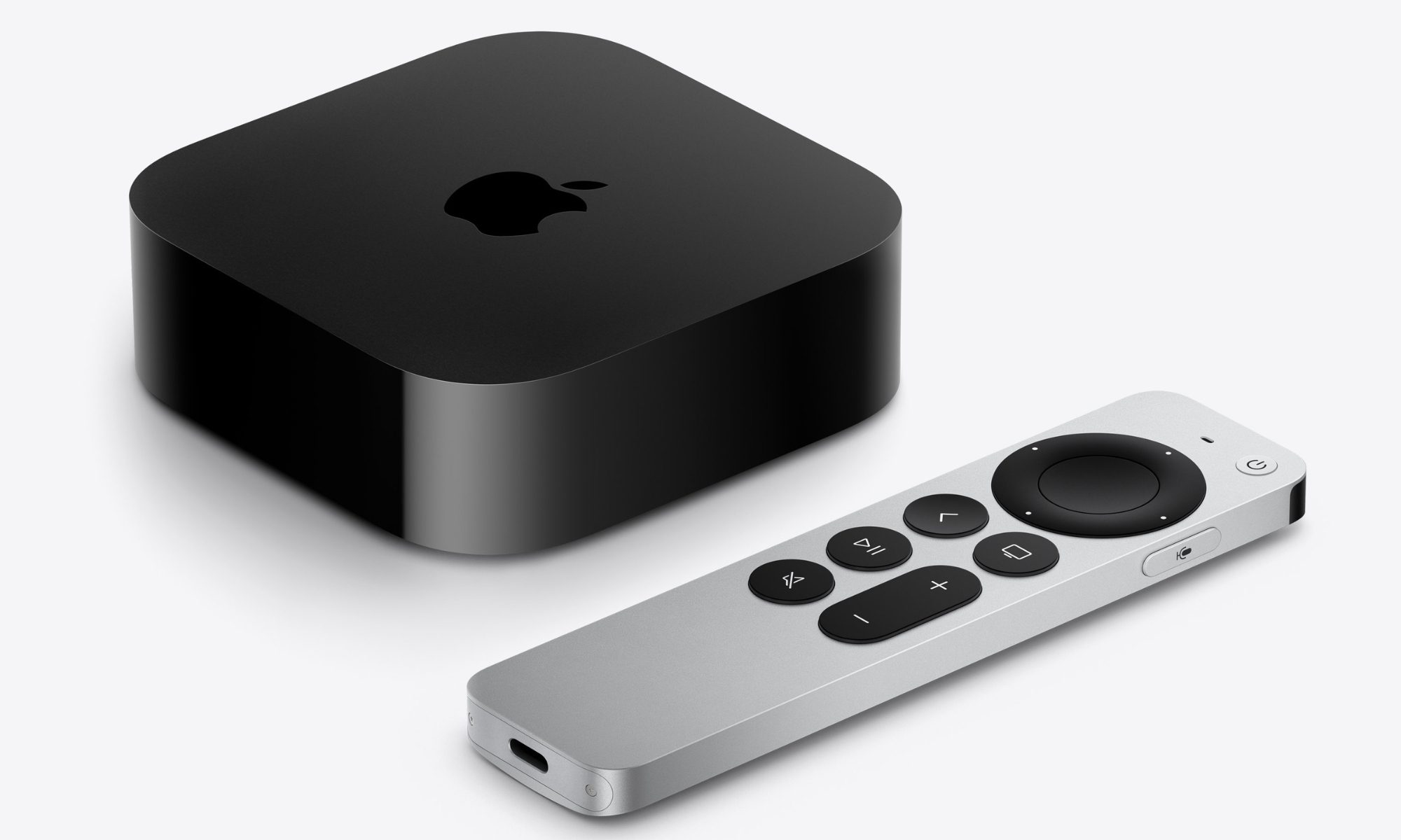 Apple TV 4K device with remote.