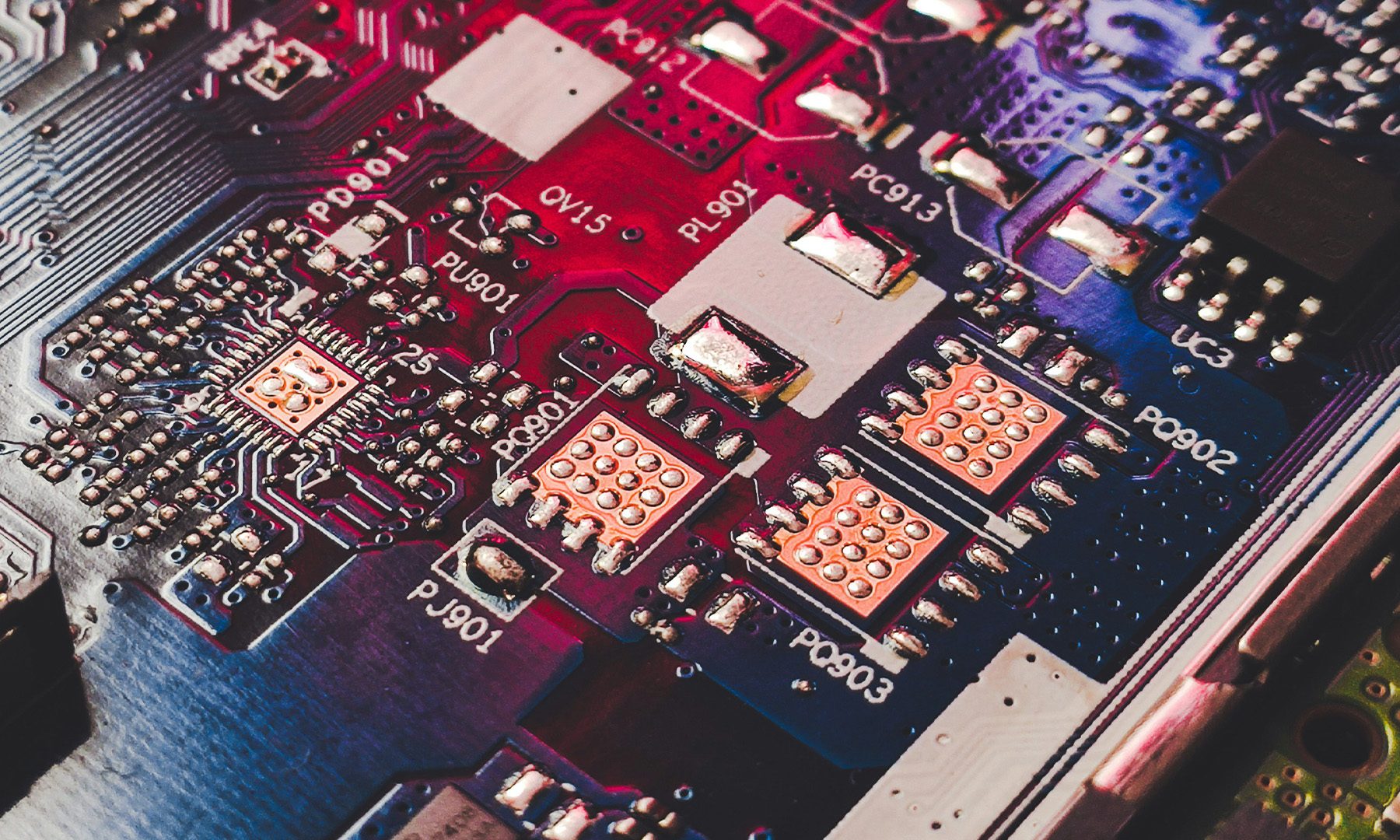Closeup of laptop motherboard