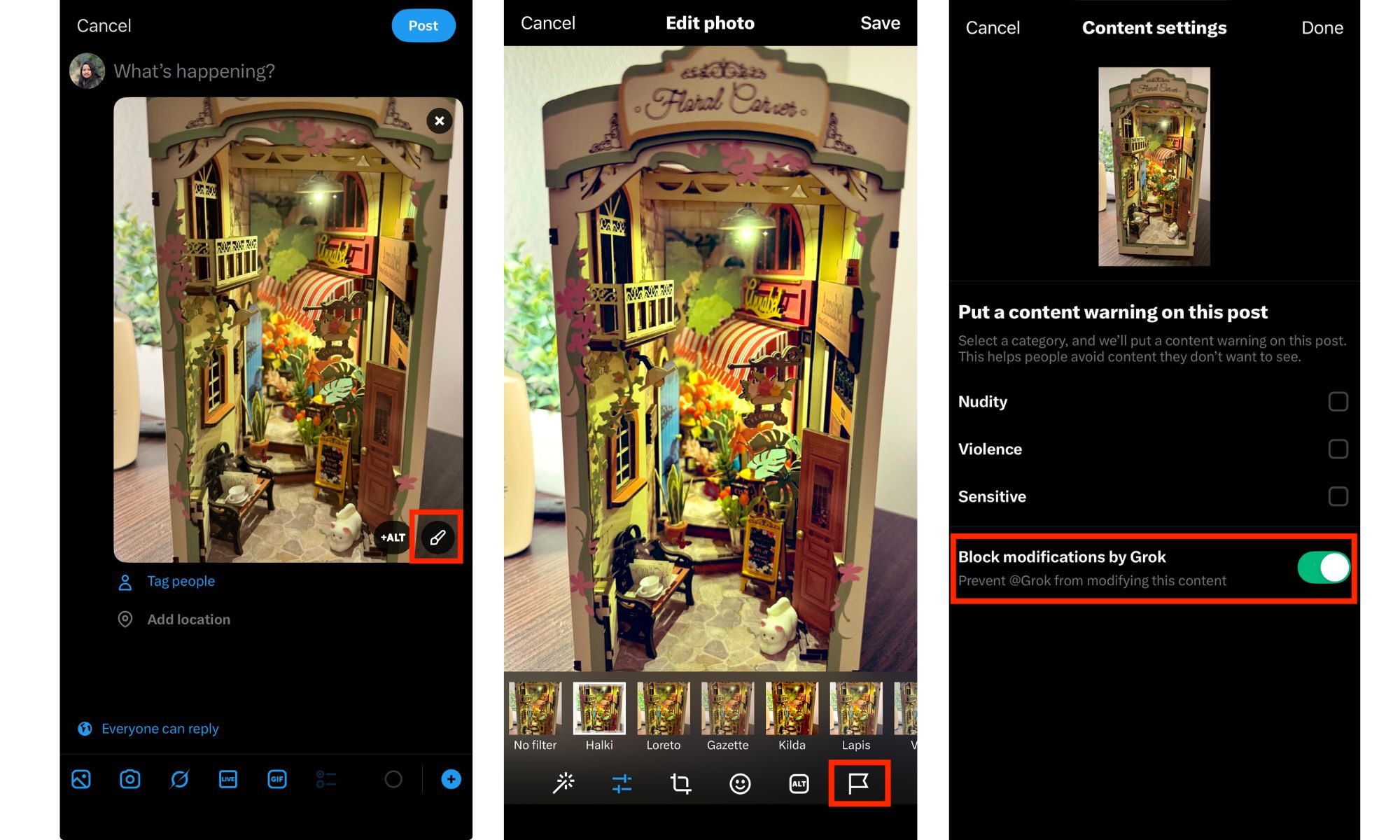 Configuración del bloque de modificación de imagen de Grok