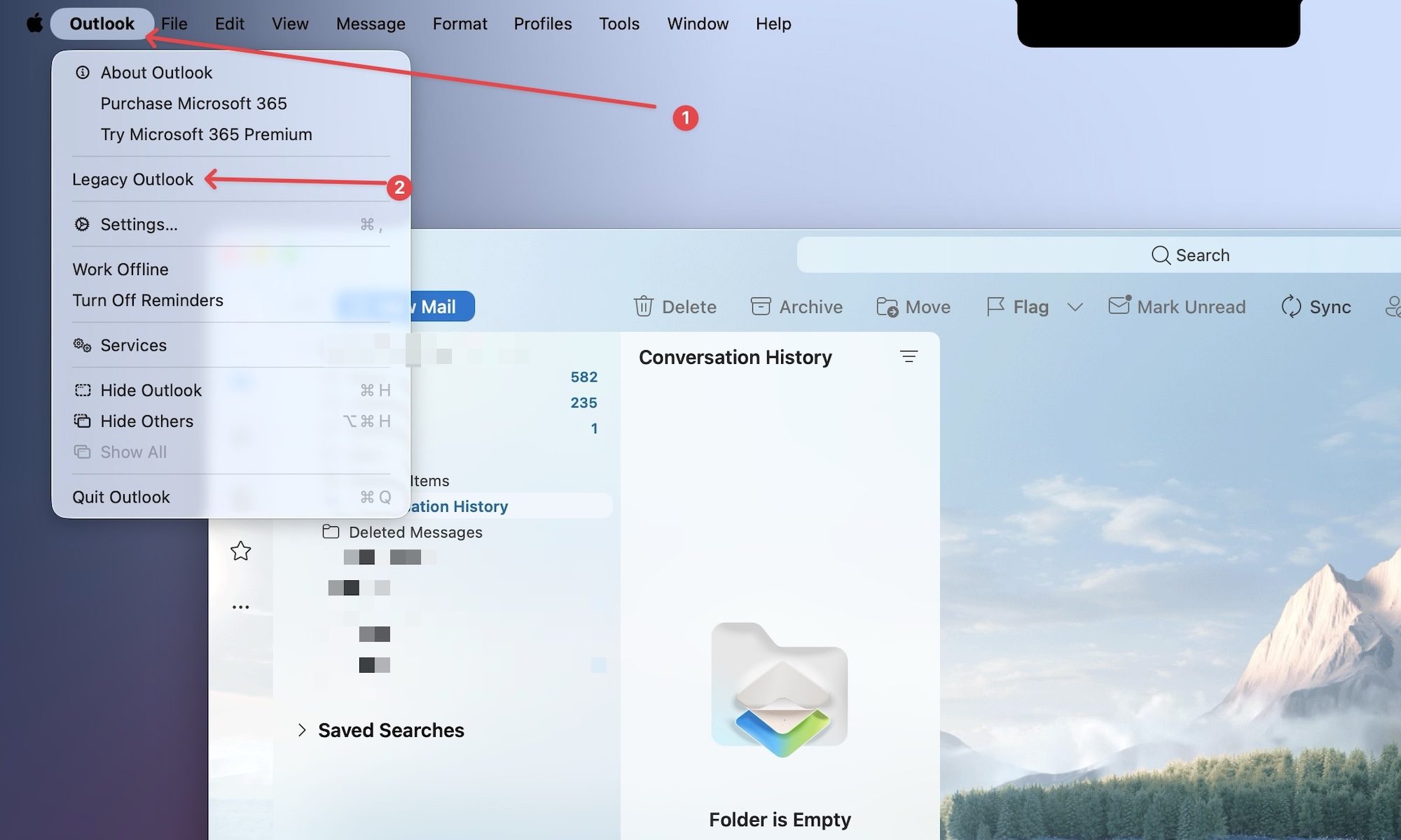 Outlook Menu Bar items