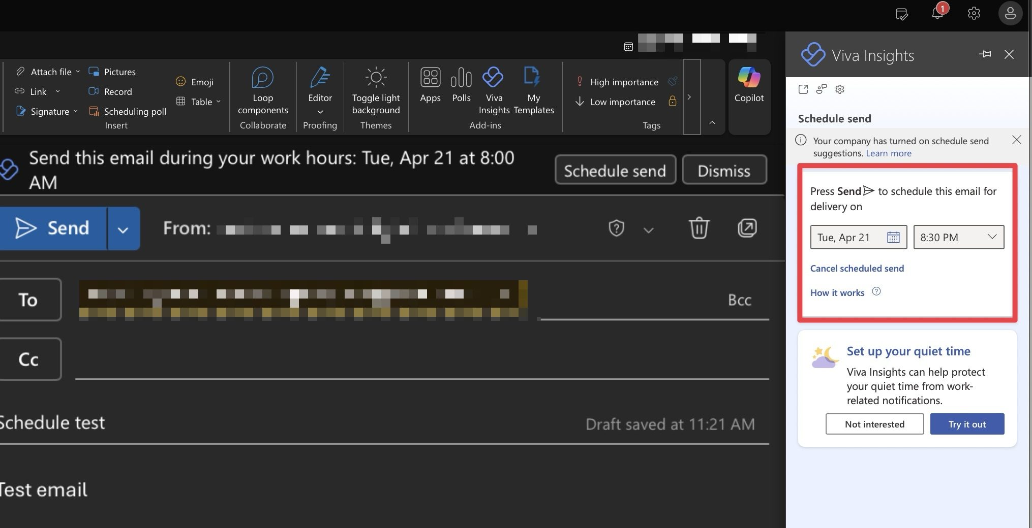 scheduling an email in outlook