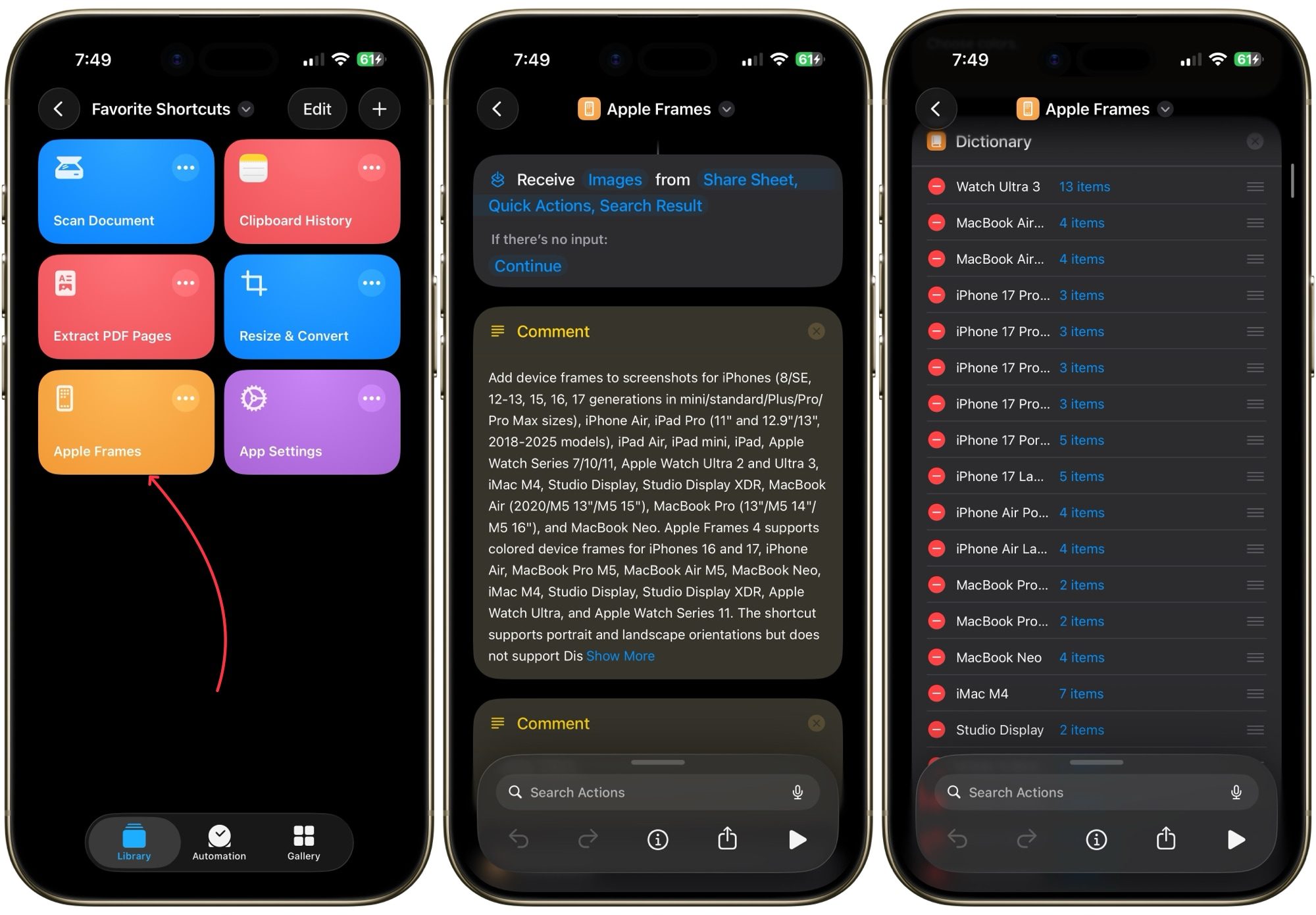 Apple frames shortcut