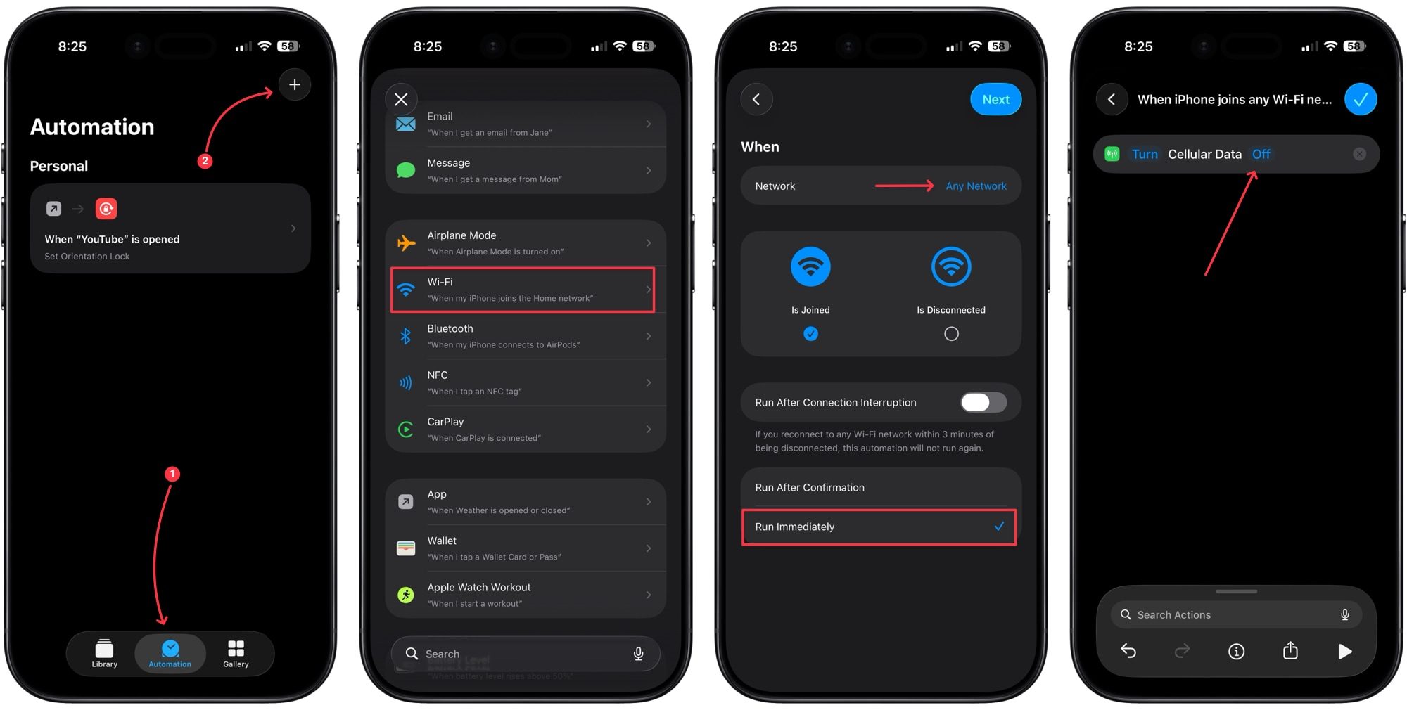 Creating automation to turn off mobile data when connected to wi-fi