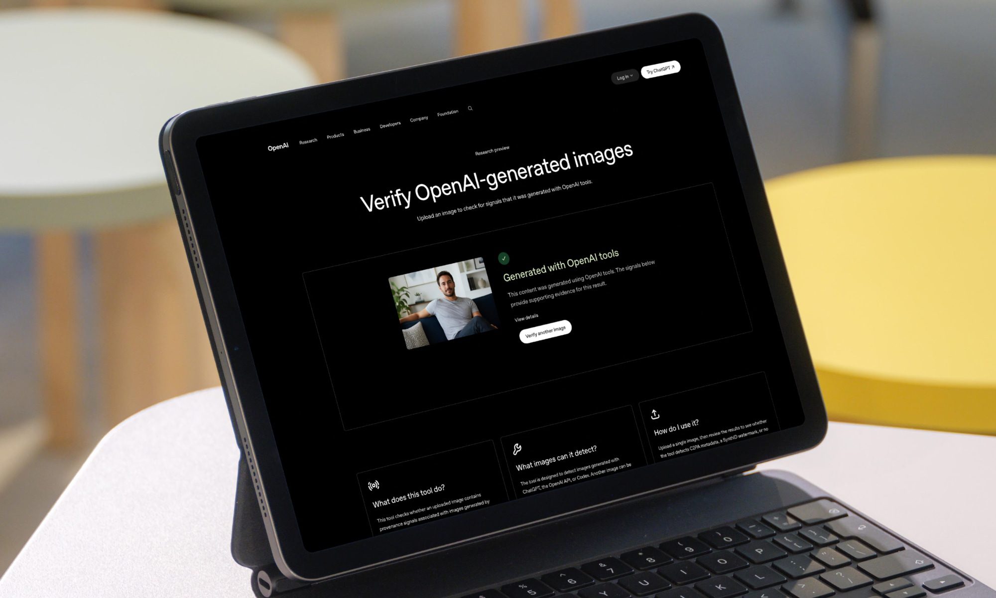 OpenAI verification tool in action on iPad