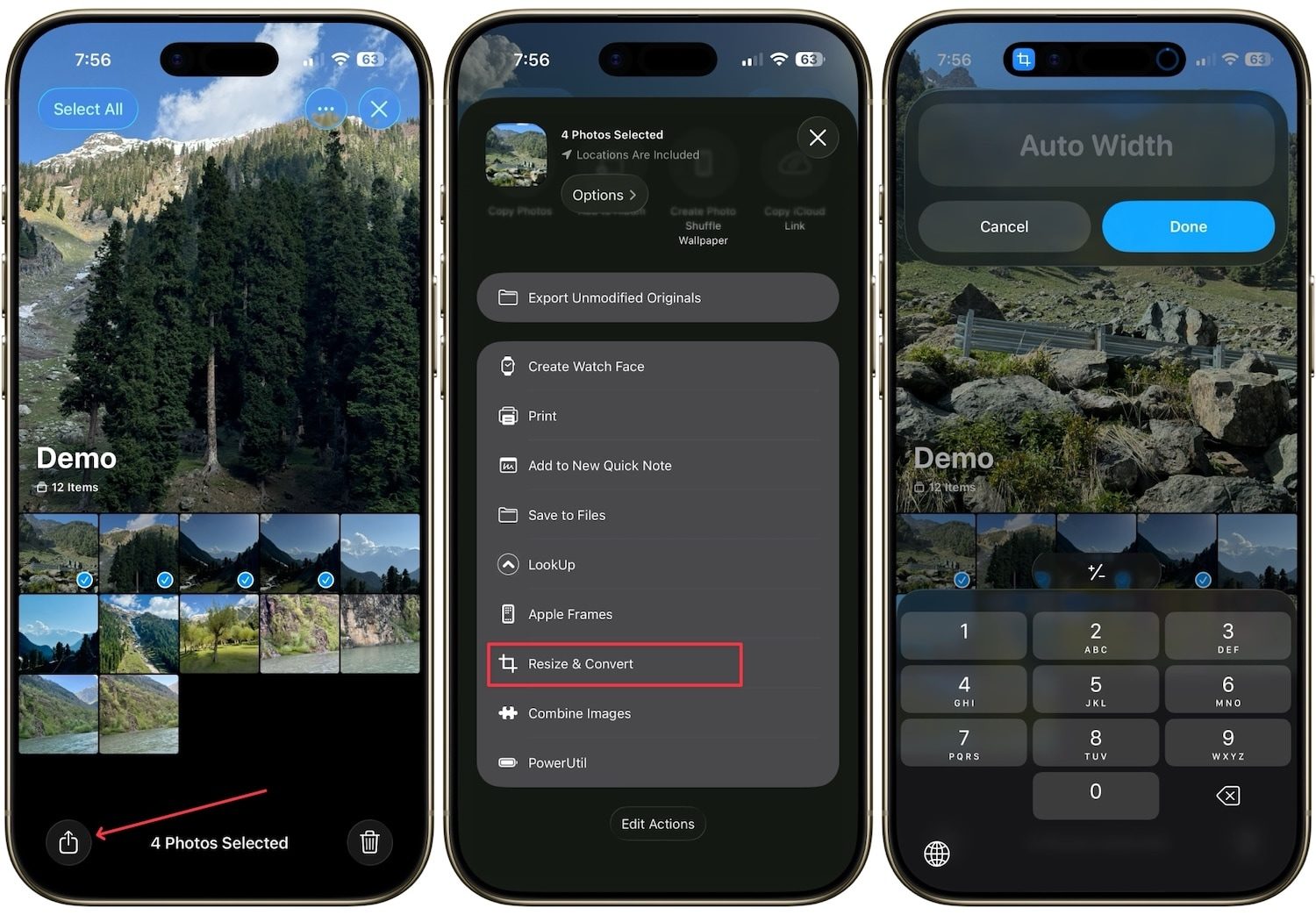 resize and convert shortcut in action