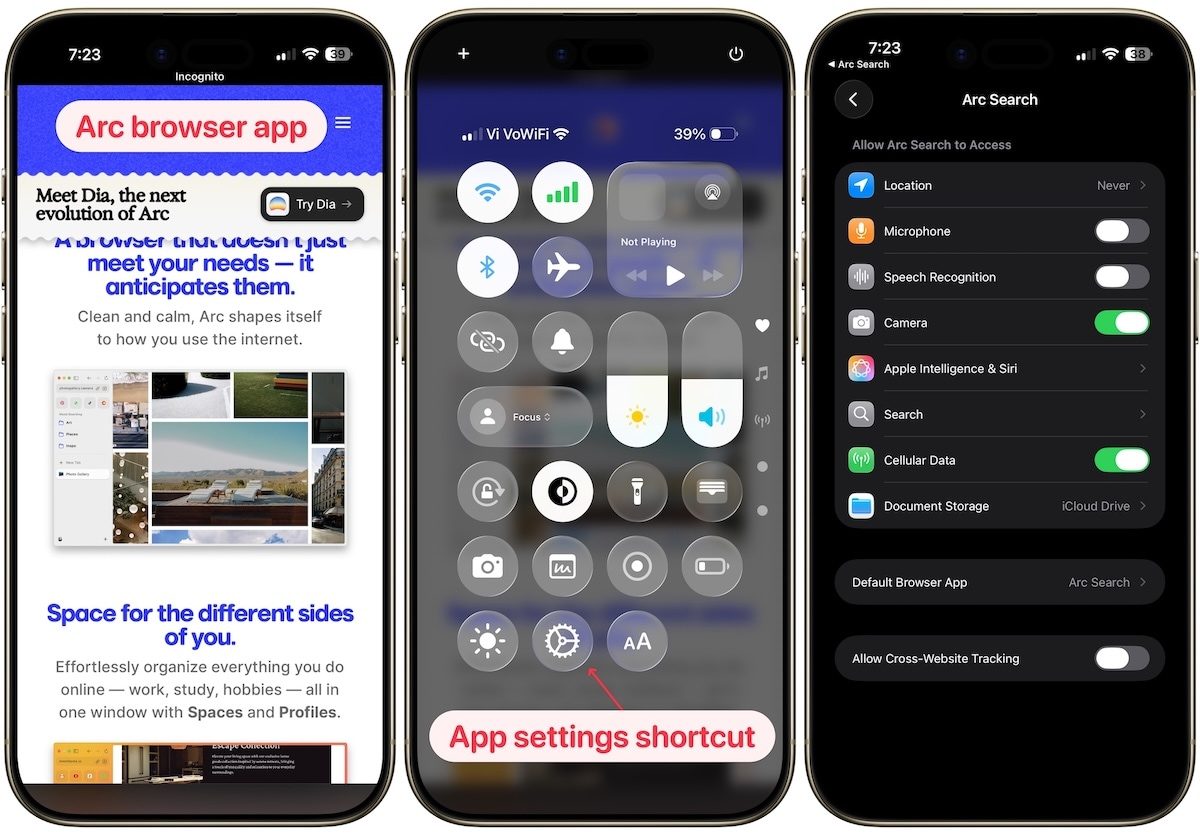 running app settings shortcut