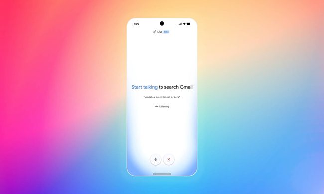 Gmail Live screenshot on gradient background