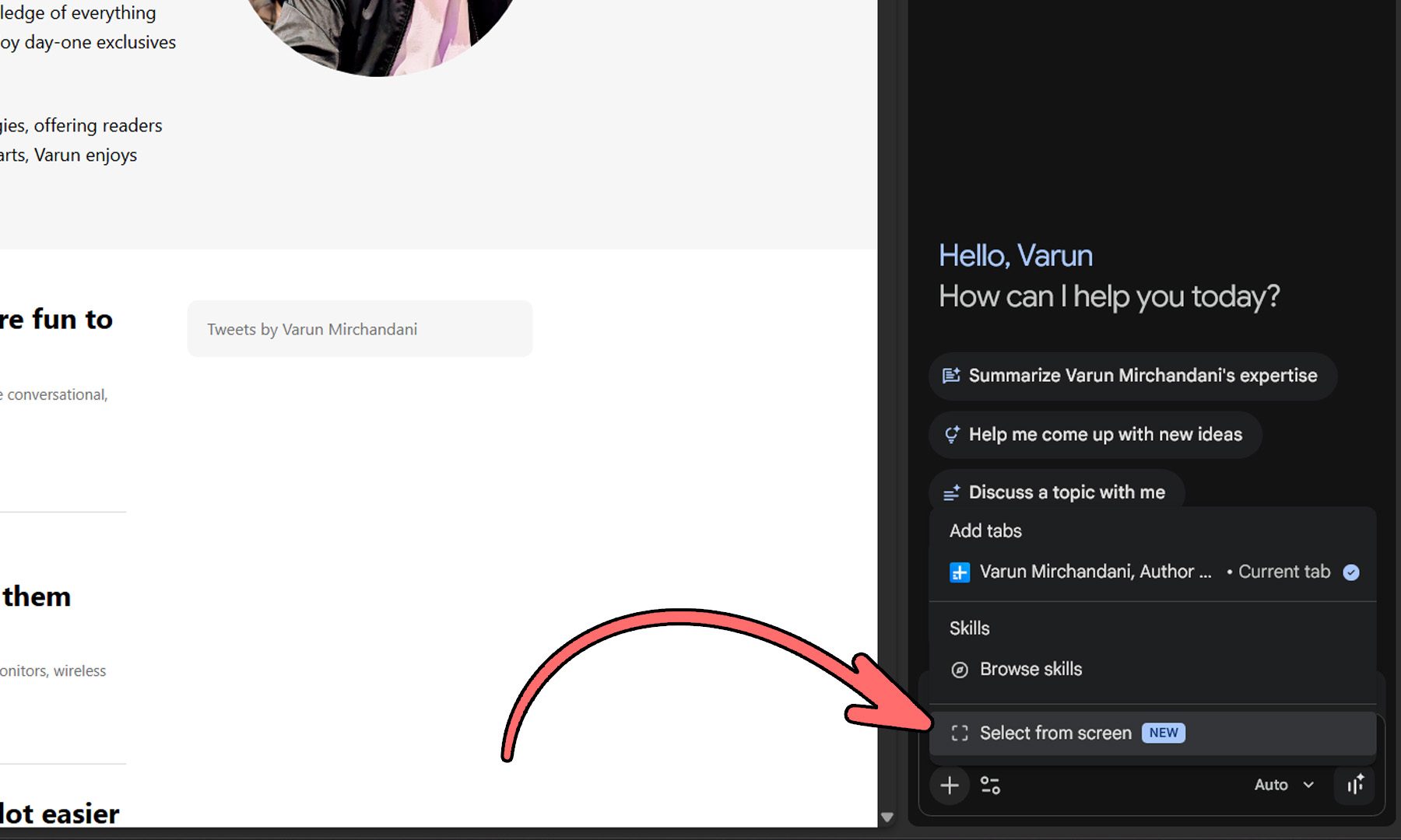Google Chrome Select From Screen option Screenshot