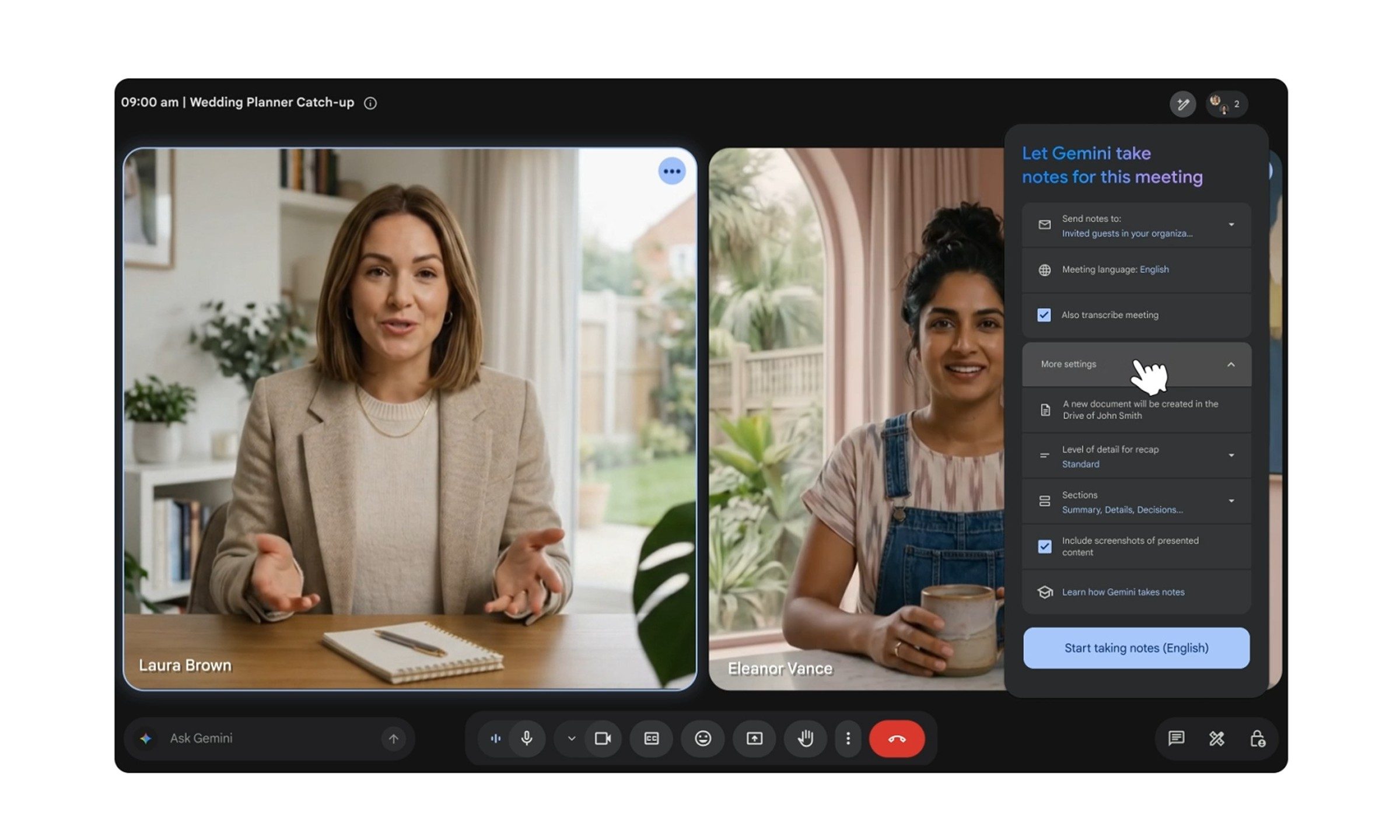 Google Meet Take Notes for me Gemini Feature in action