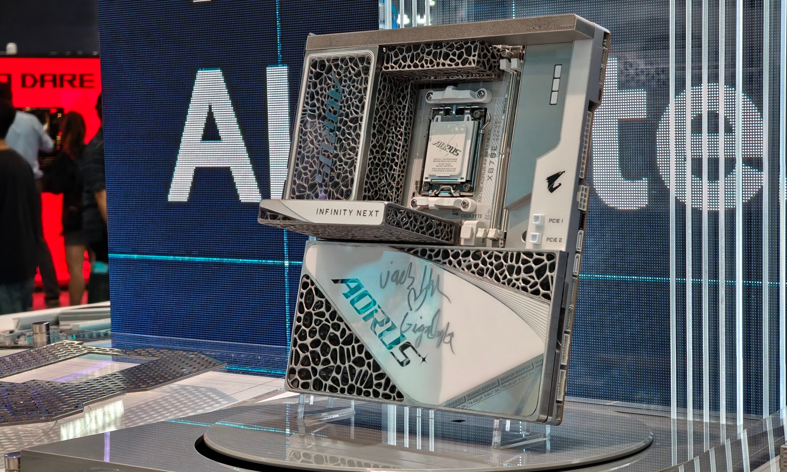 Gigabyte X870E AORUS INFINITY NEXT motherboard on display