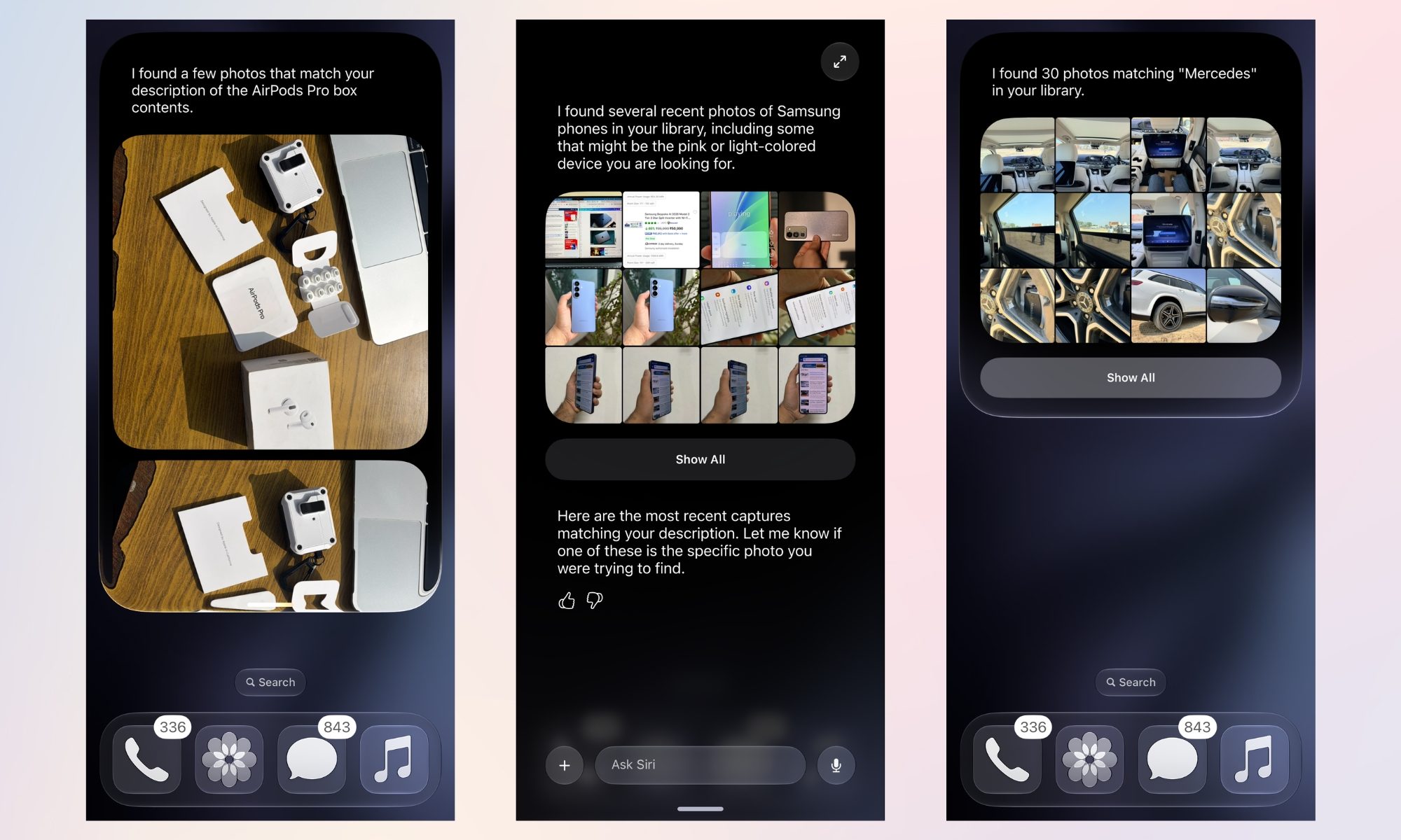 Siri AI finding pictures via voice commands.