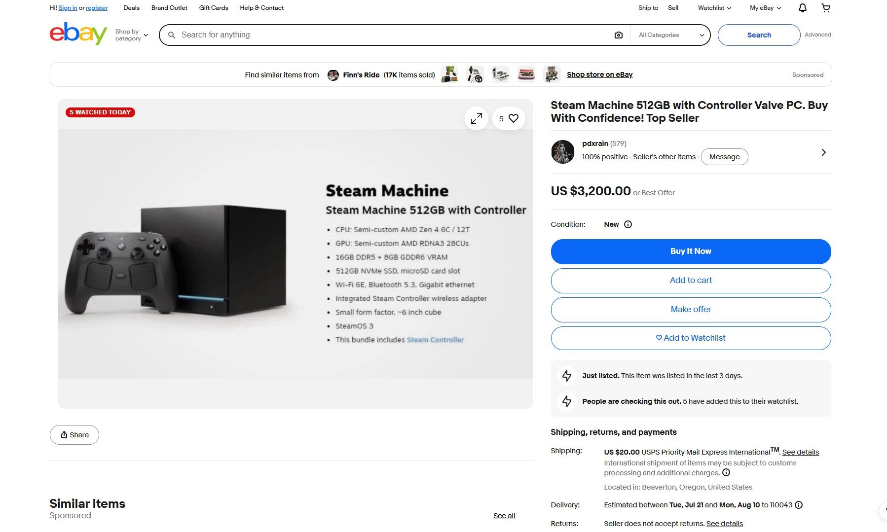 Steam Machine scalper listing on Ebay