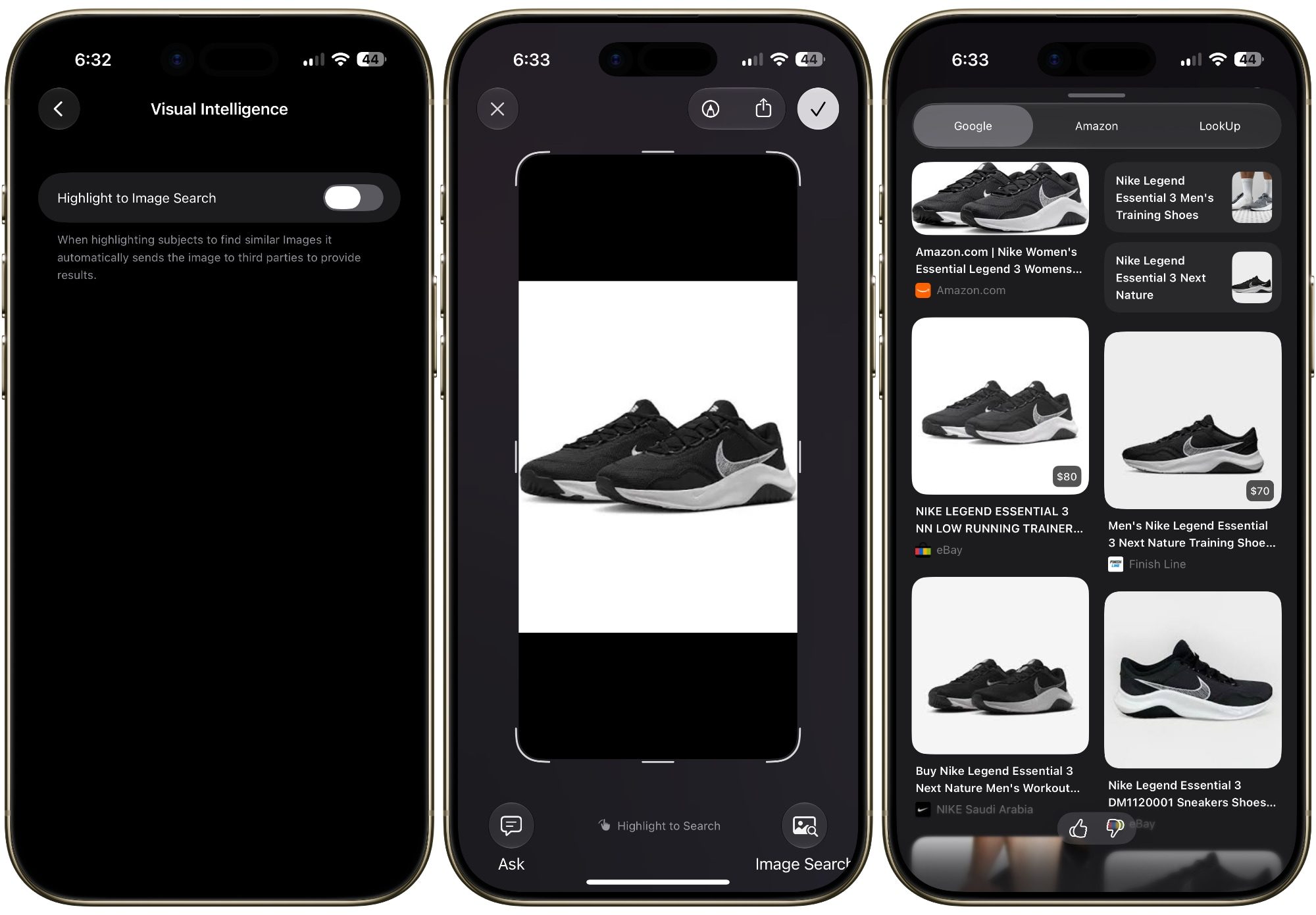 Visual intelligence toggle