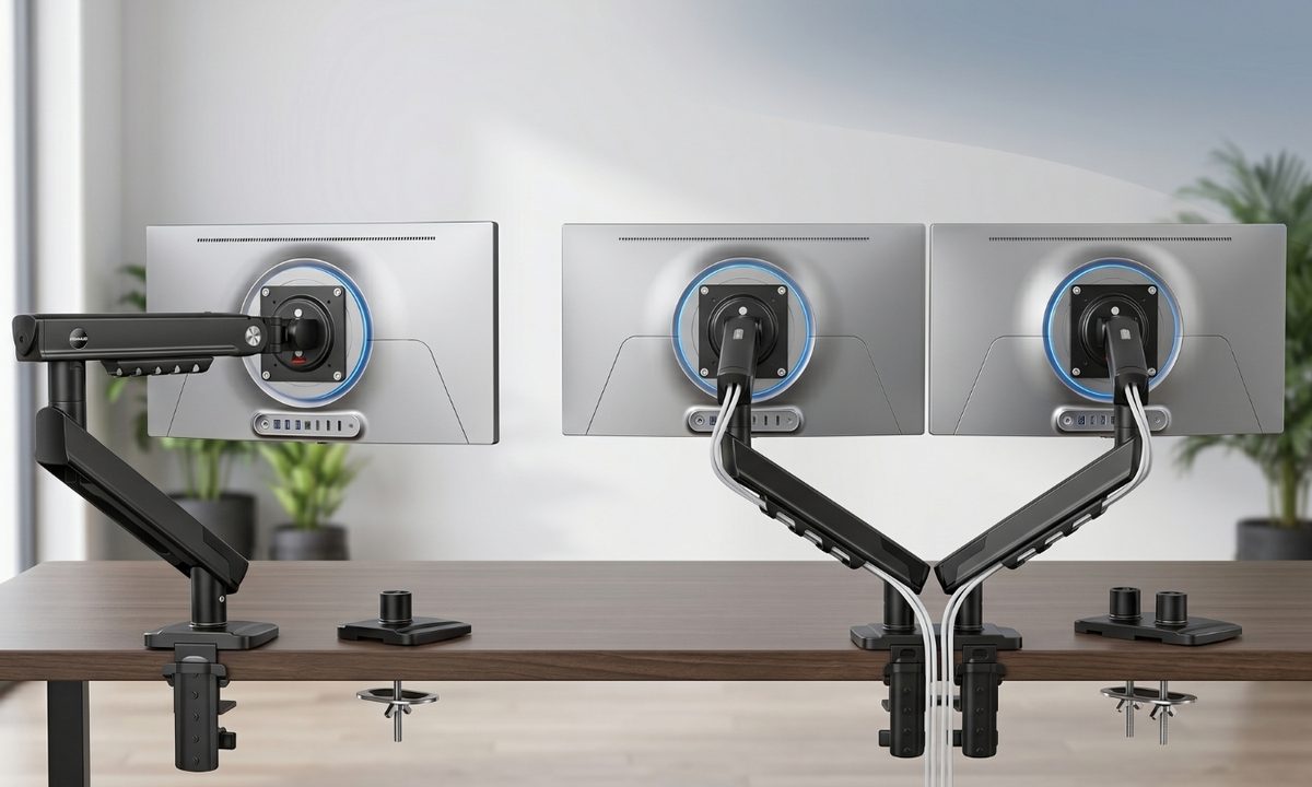Adjustable monitor arms single and dual mount