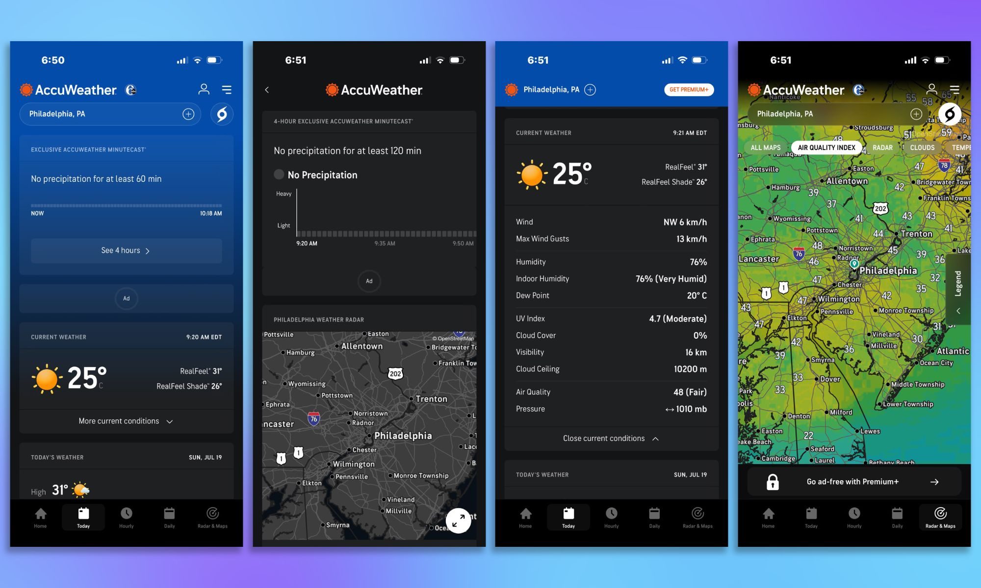 AccuWeather screenshots on gradient background
