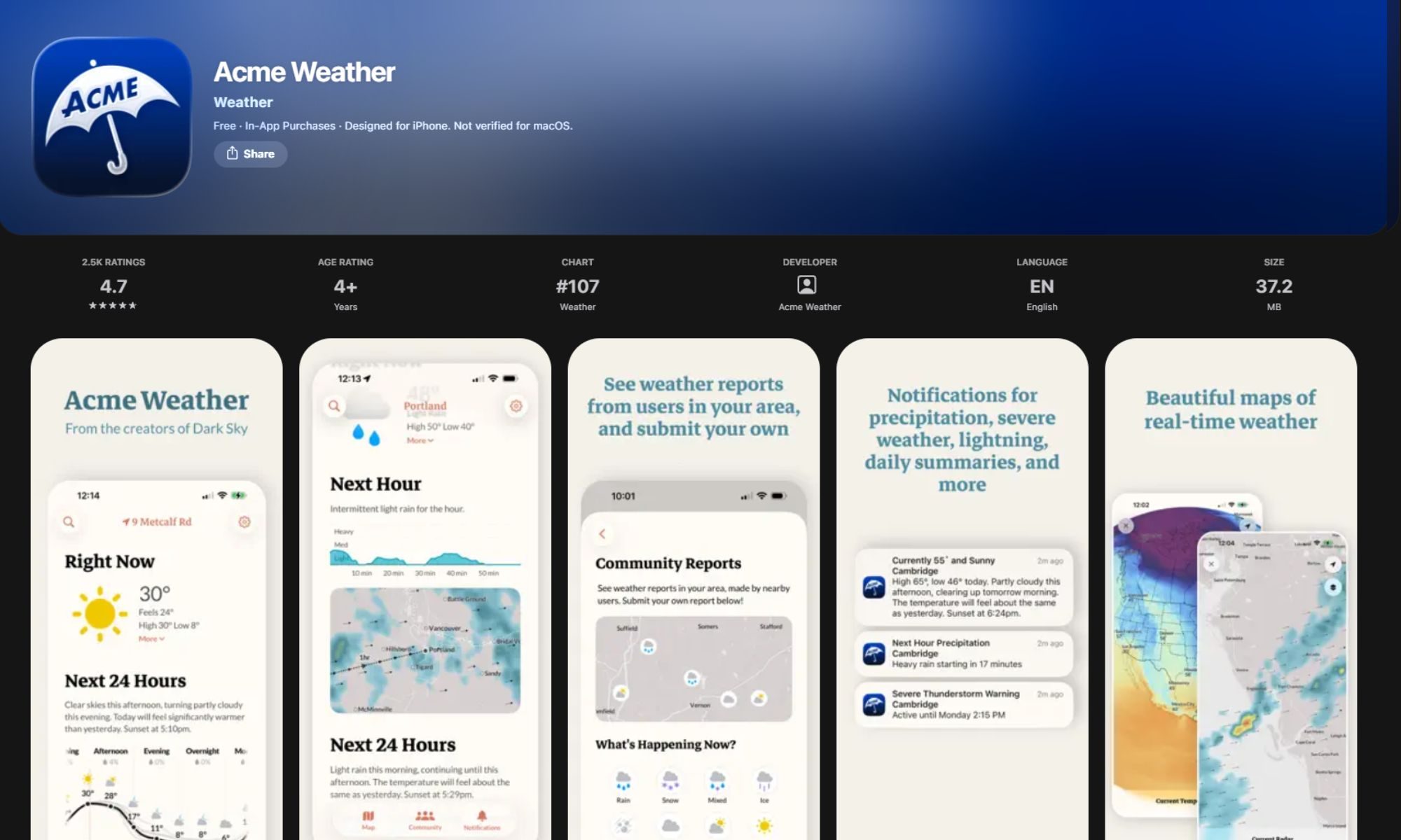 Acme Weather app store listing Screenshot