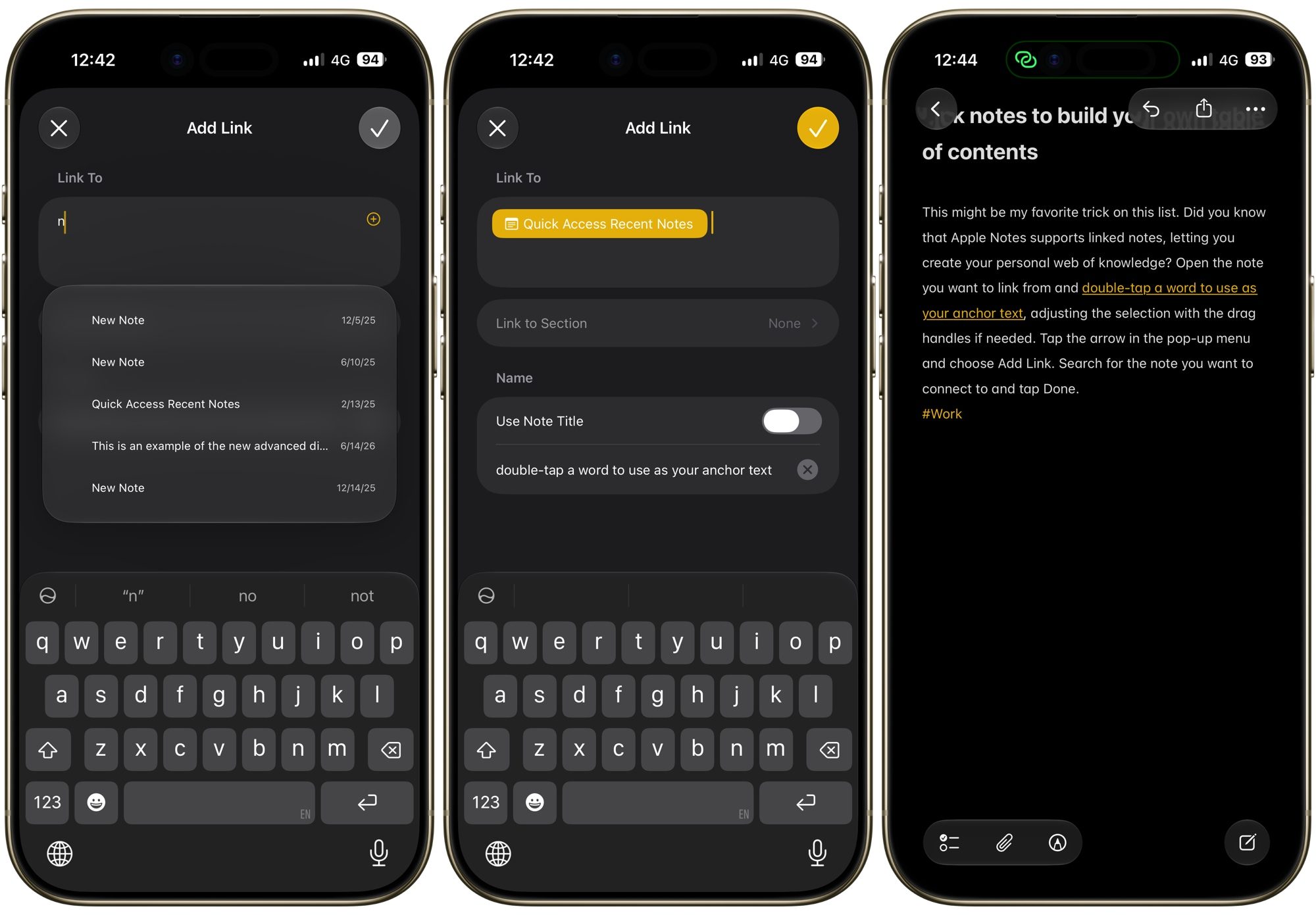 Adding links in Apple Notes