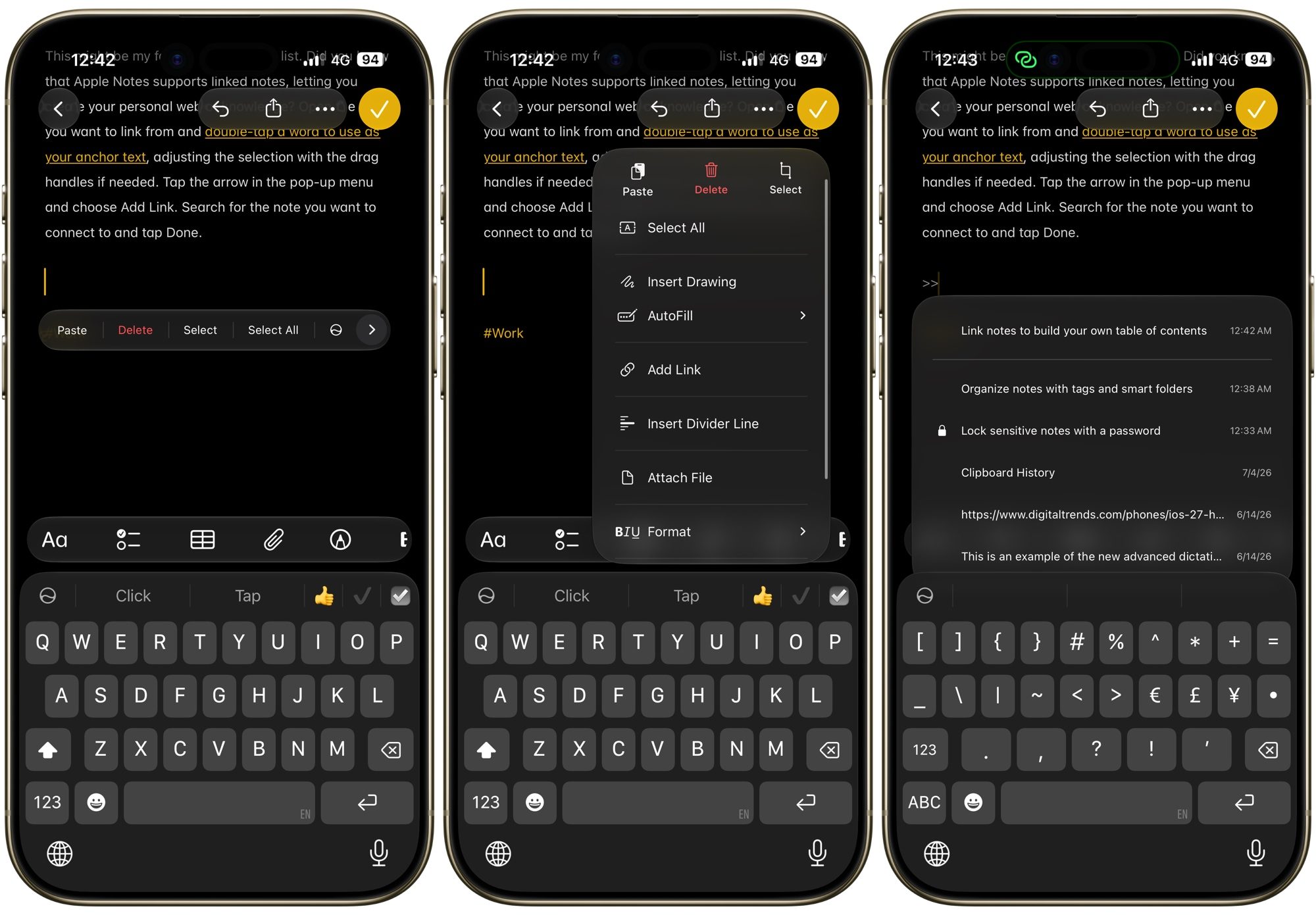 Alternate methods to add links in Apple Notes