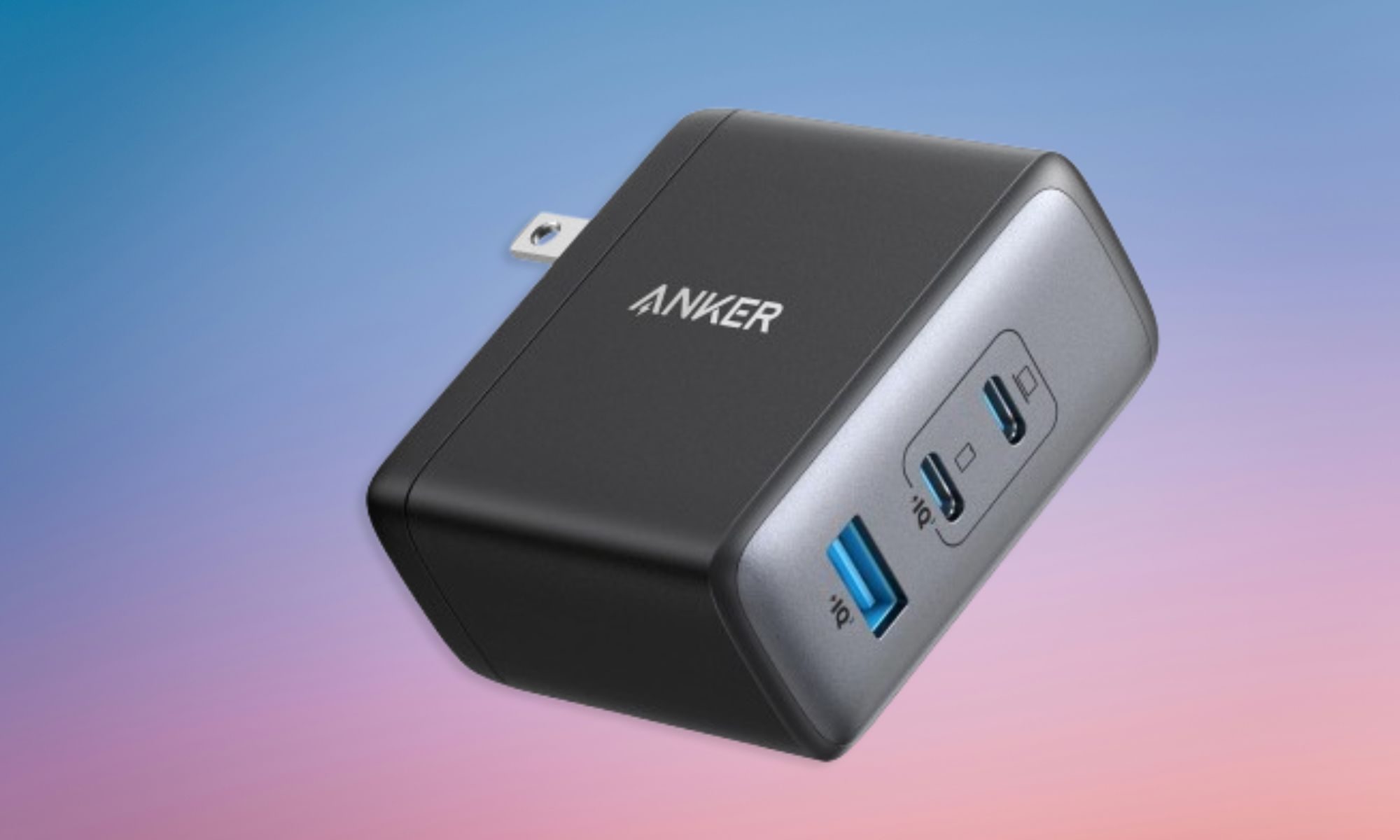 Anker Nano 100W charger on gradient background