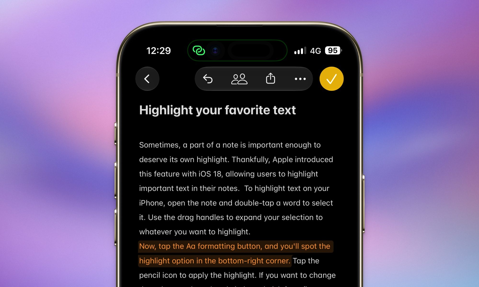 Apple Notes highlights feature in action