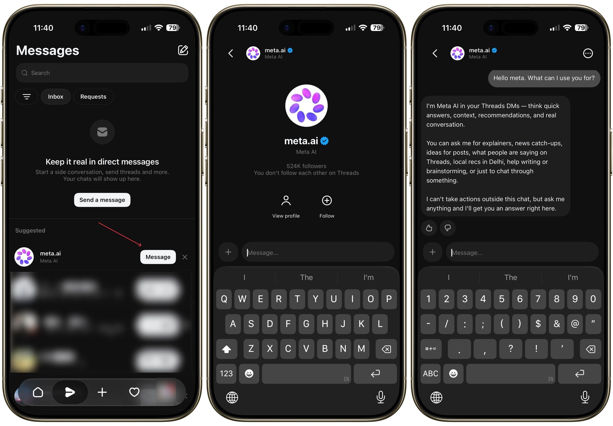 Chatting with Meta AI in DM