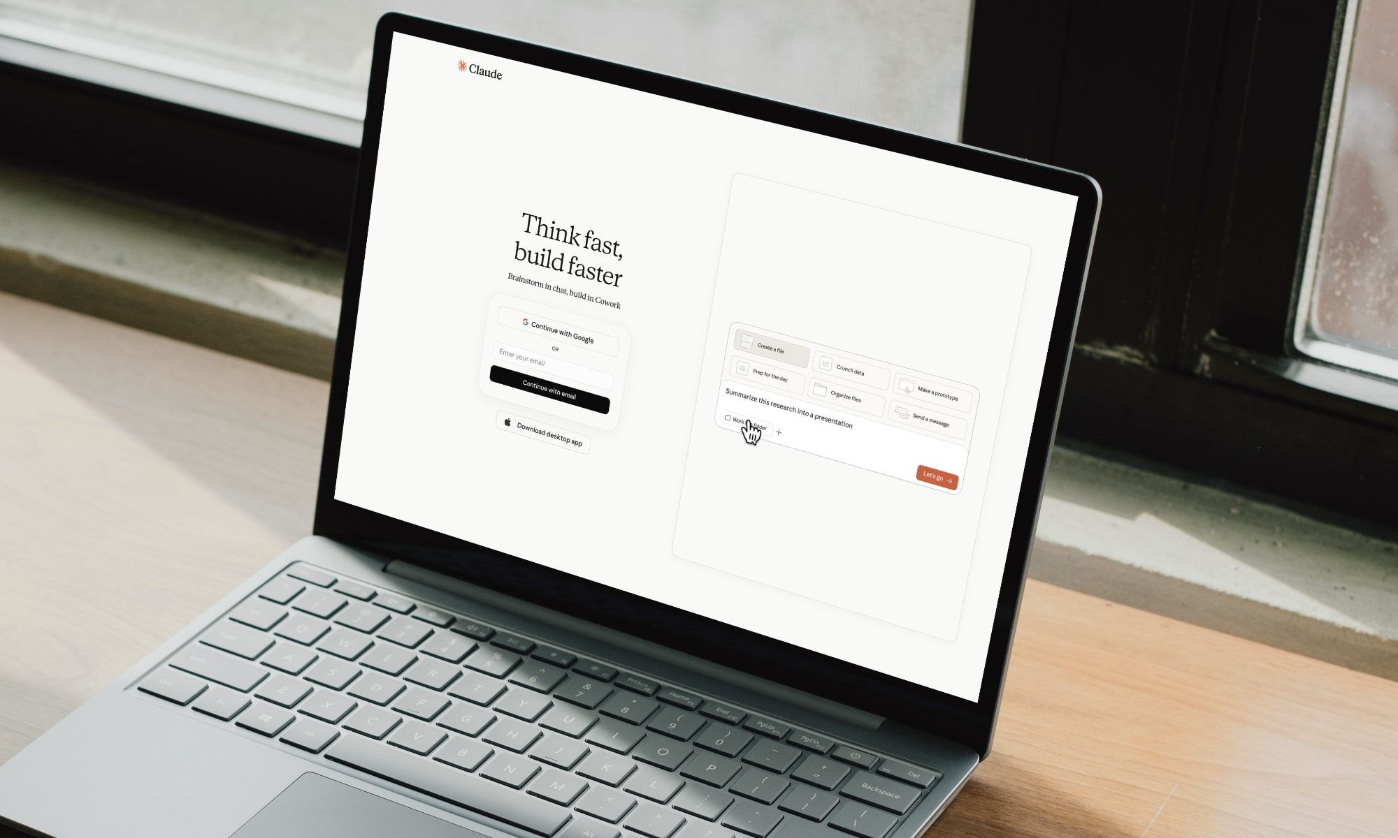 Claude website open on laptop
