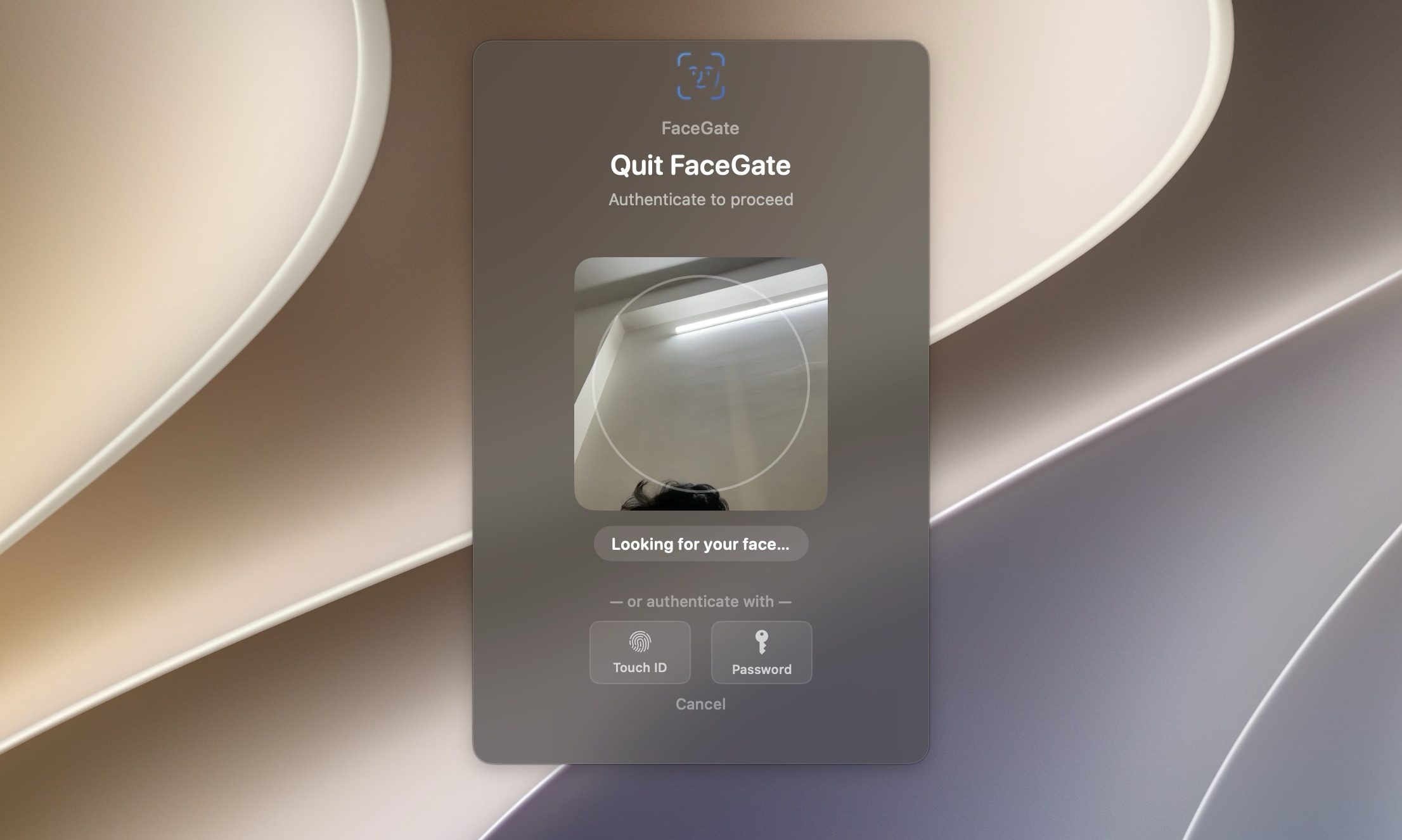 FaceGate asking for authentication before quitting