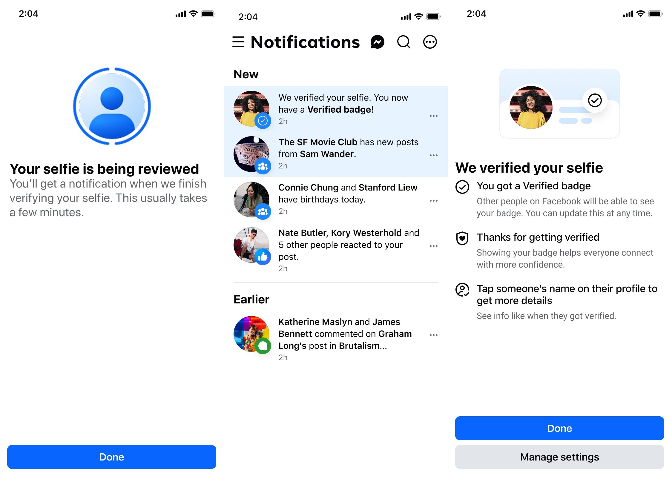 Facebook verification process complete