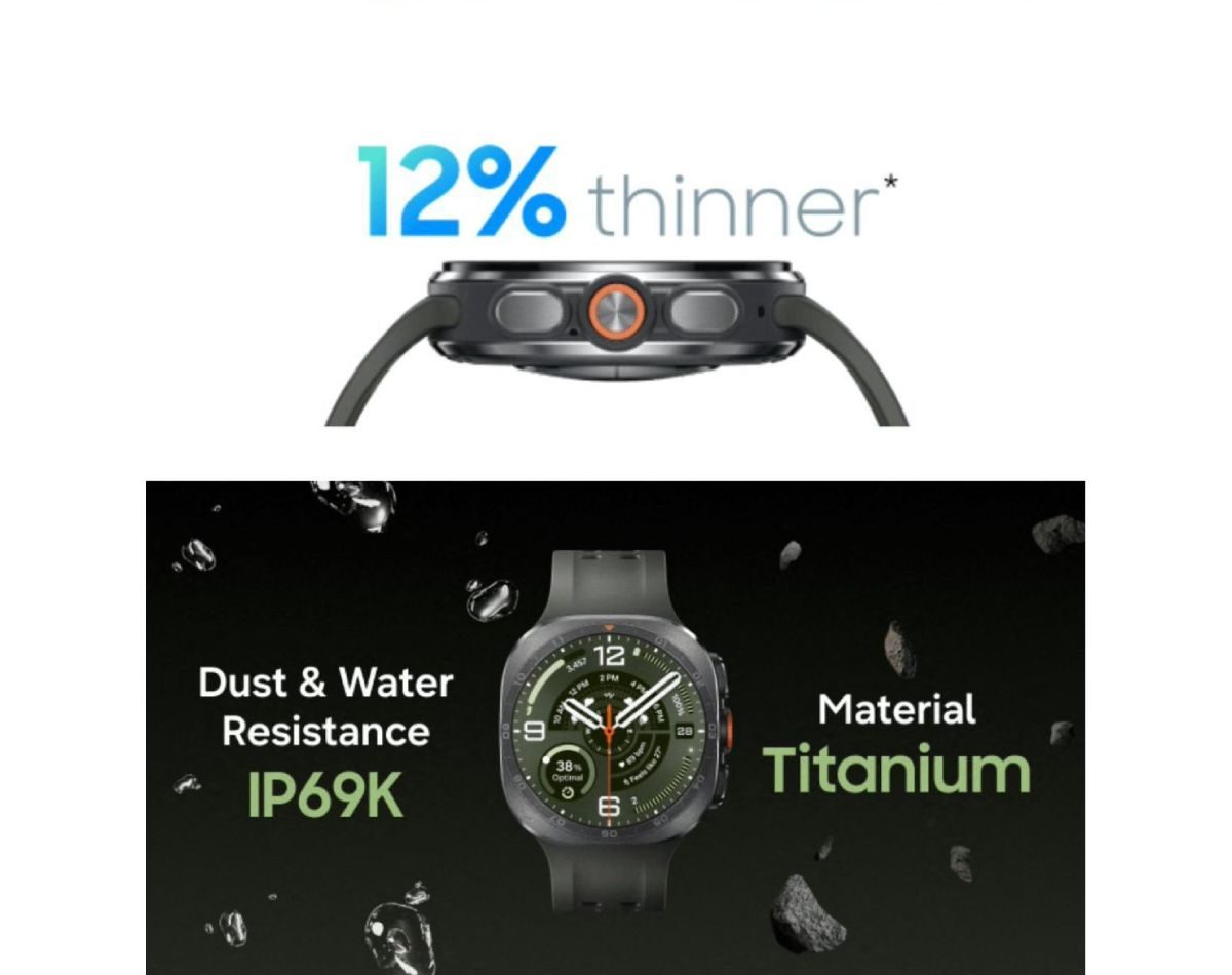 Galaxy Watch Ultra 2 leaked marketing image thickness, IP rating, material