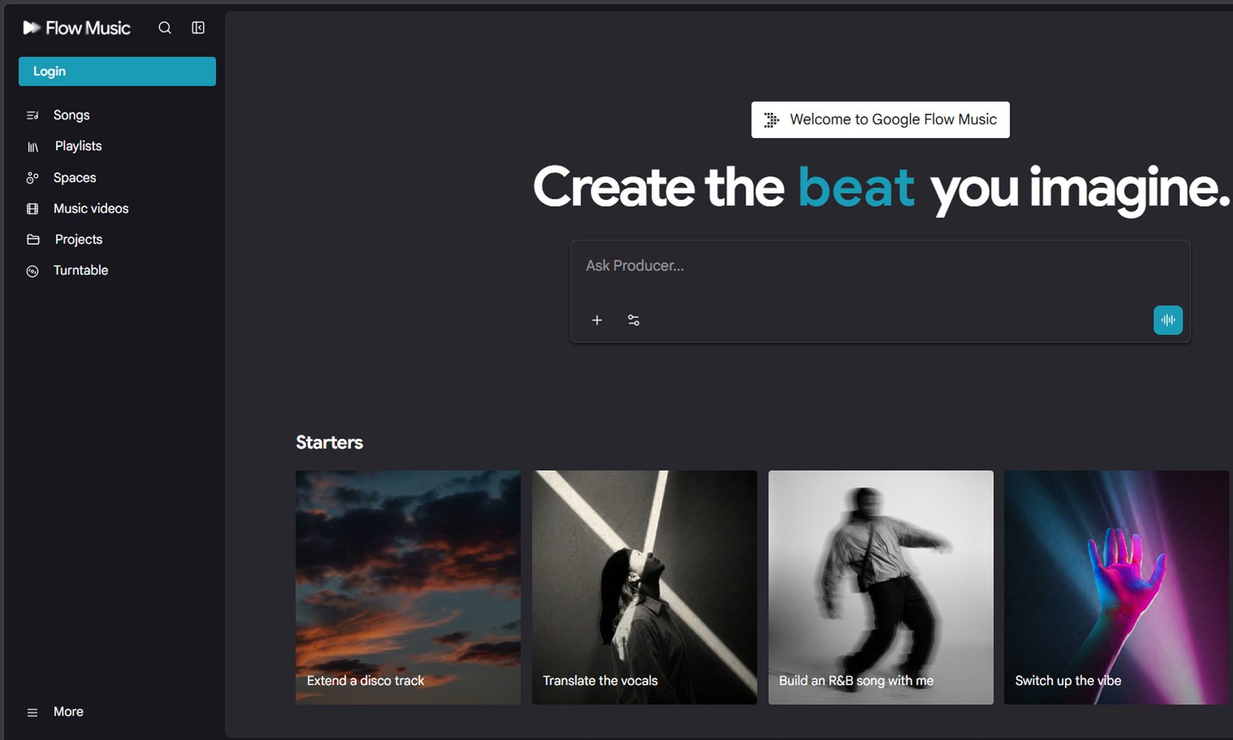 Google Flow Music on a web browser
