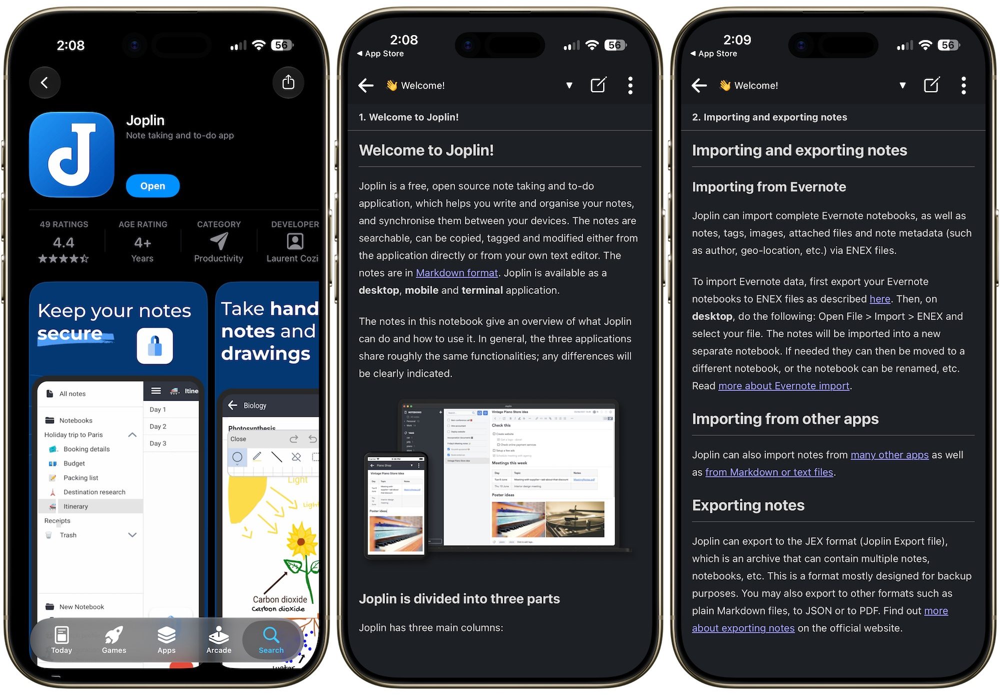 Joplin app screenshots