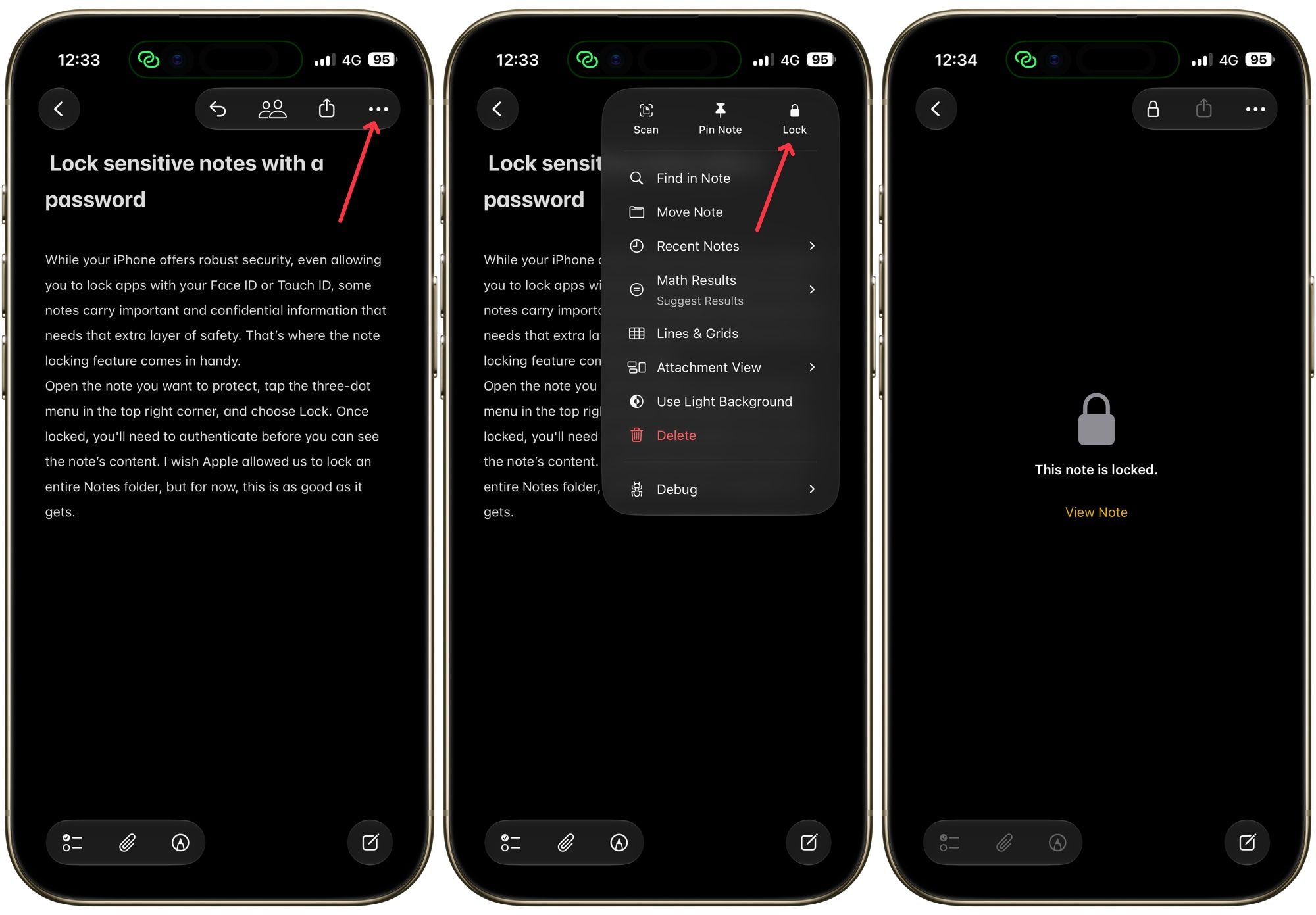 Locking notes on iPhone