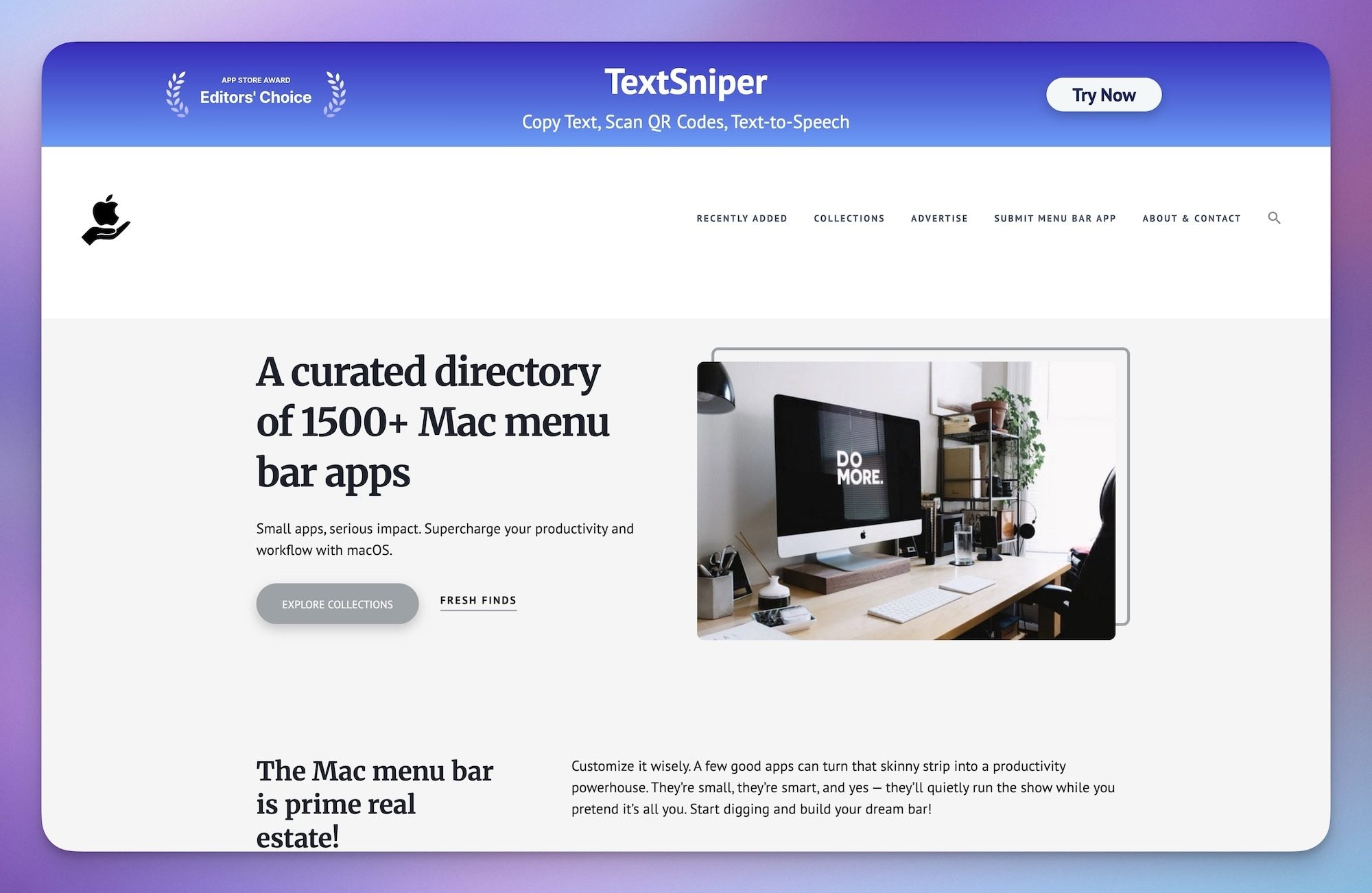 MacMenuBar Website Screenshot