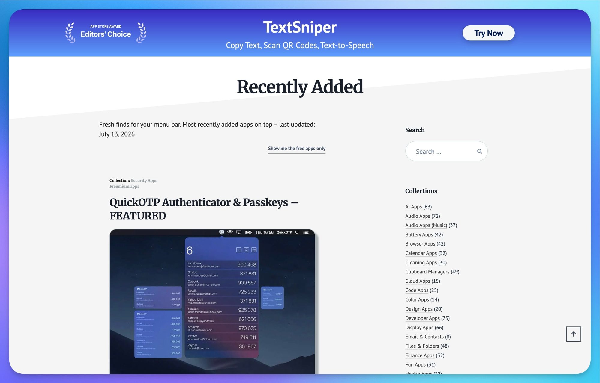 MacMenuBar recently added section