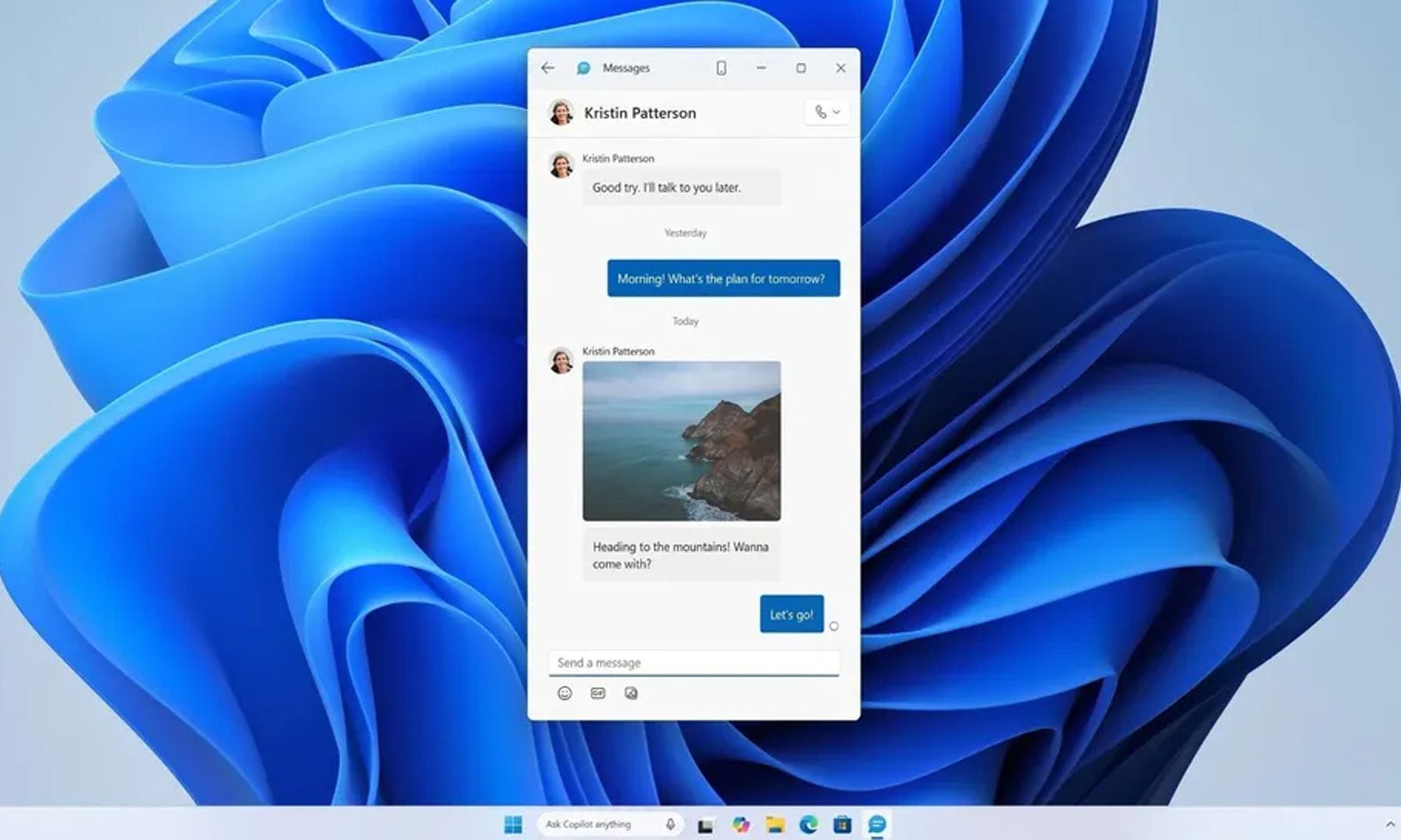 Mockup of what the new messages app will look like windows 11