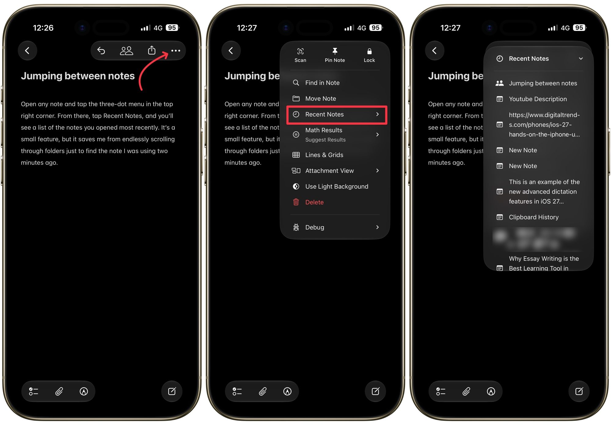 Recent Notes option in Apple Notes
