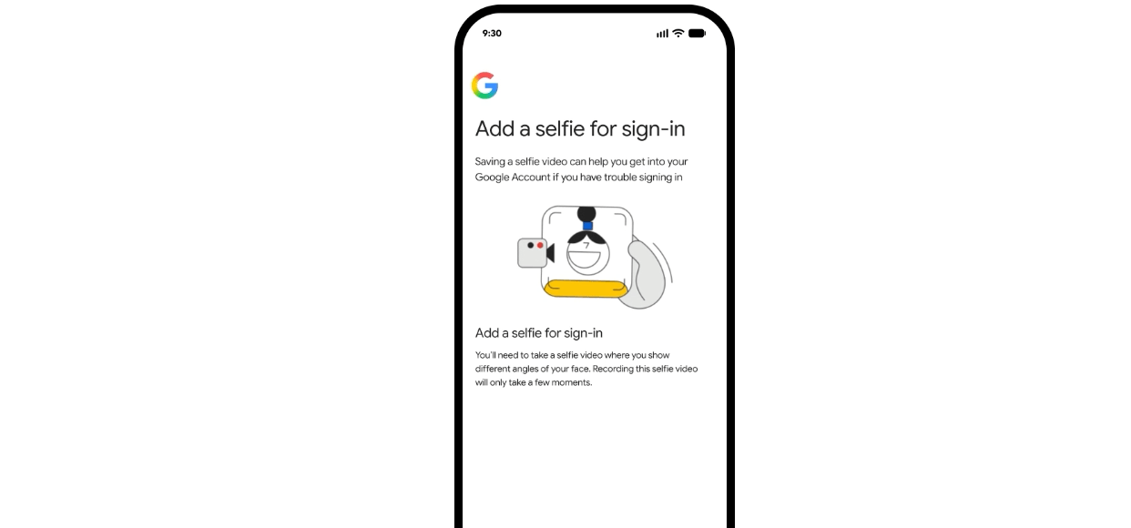 Google account selfie verification video.